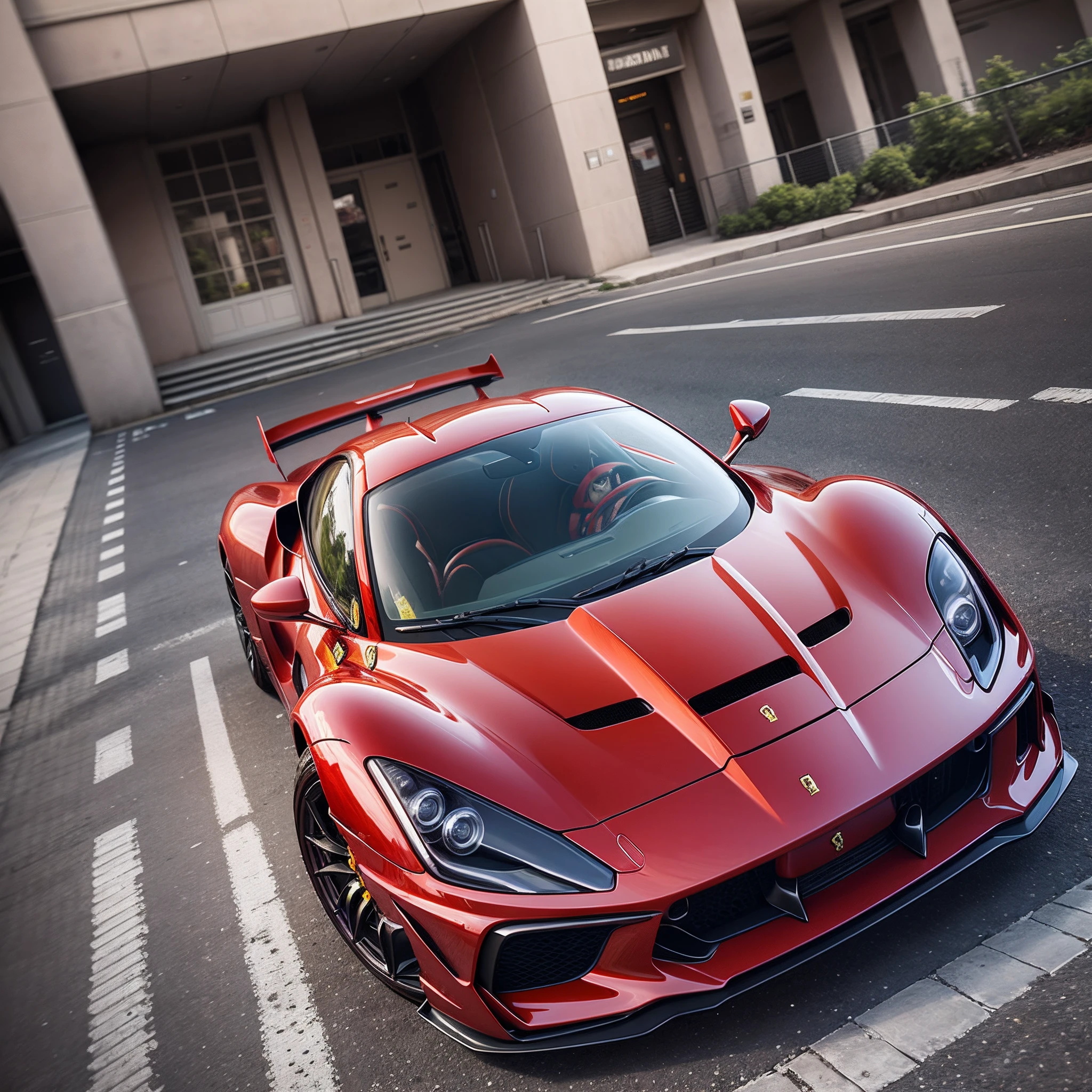 Generate an image of a red Ferrari from 2022, a front view, with women's eyes instead of headlights, the Ferrari is fully visible in the picture. --auto --s2