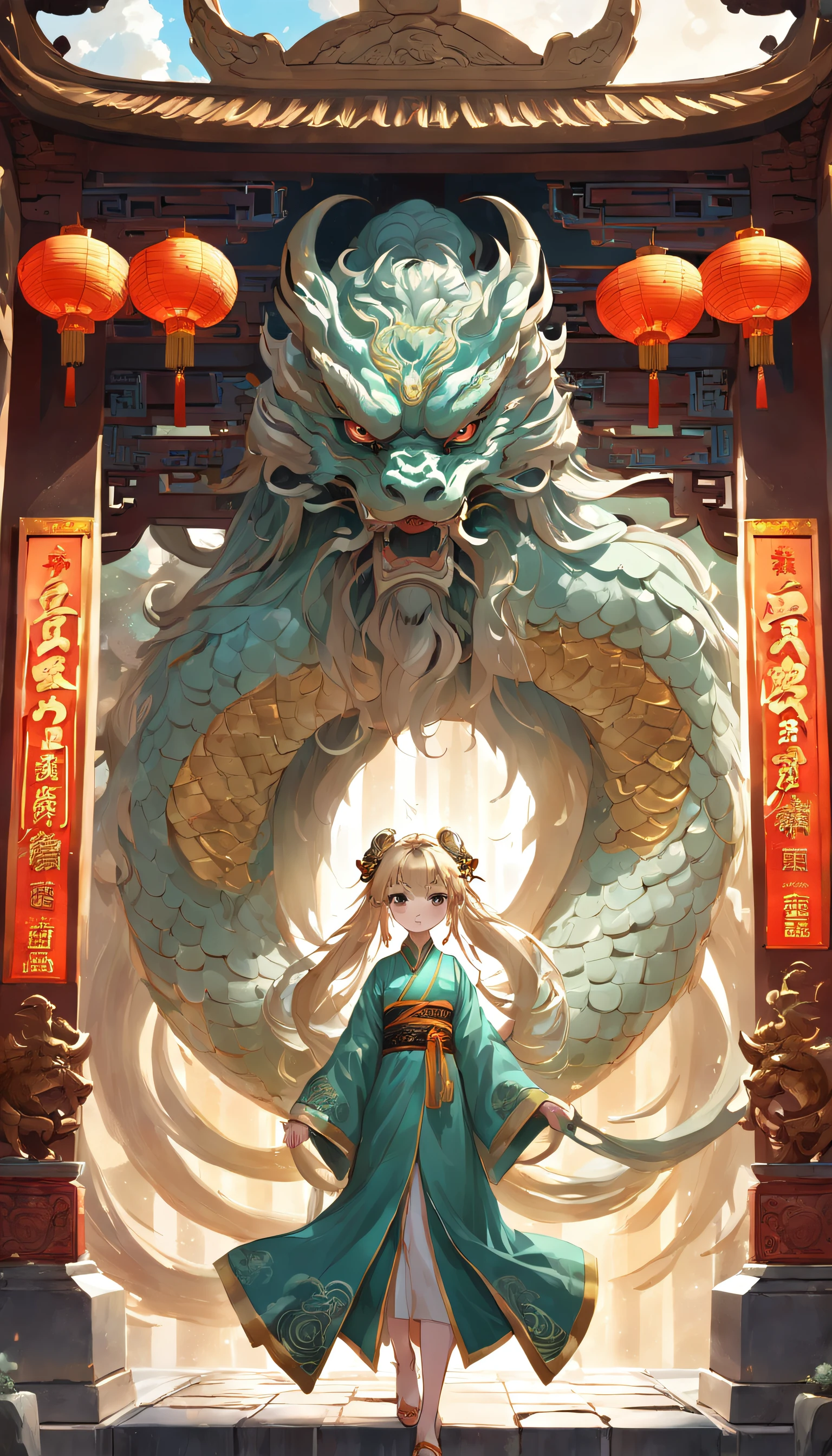 Chinese mythology,South Heavenly Gate,Golden glazed tiles,White jade building,Realisticstyle,