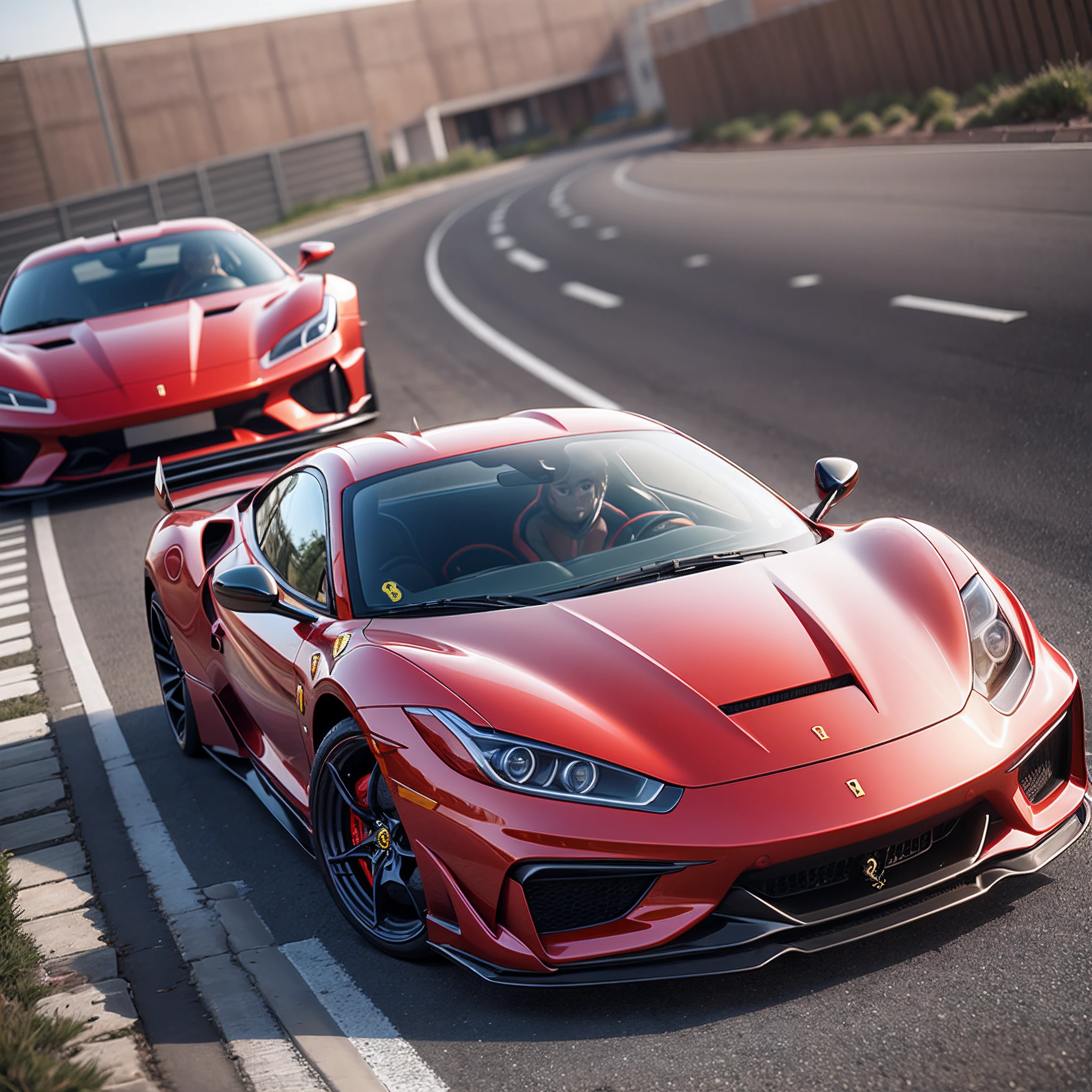 Generate an image of a red Ferrari from 2022, a front view, with women's eyes instead of headlights, the Ferrari is fully visible in the picture. --auto --s2