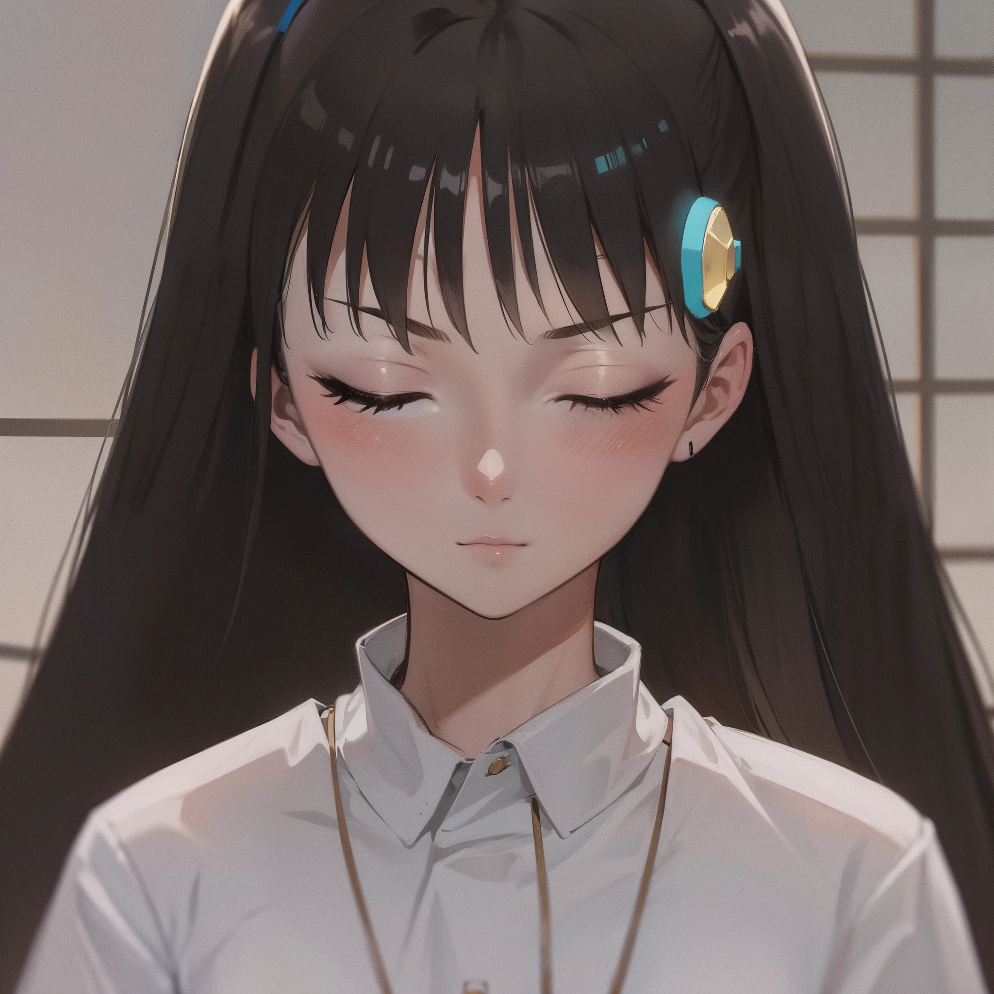 Anime girl with long hair and closed eyes