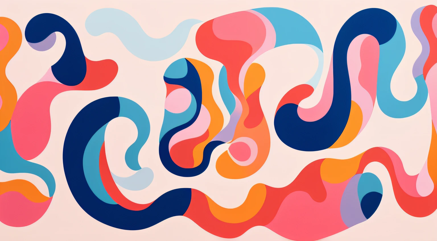 brightly colored abstract painting of a wave of shapes, colorful illustration, colorful generative art, flowing forms, colorful flat surreal design, colorful flat surreal ethereal, colourful biomorphic opart, melting in coral pattern, inspired by James Jean, motion shapes color design, abstract forms and shapes, colorful flat surreal, abstract illustration, inspired by Milton Glaser, soft organic abstraction