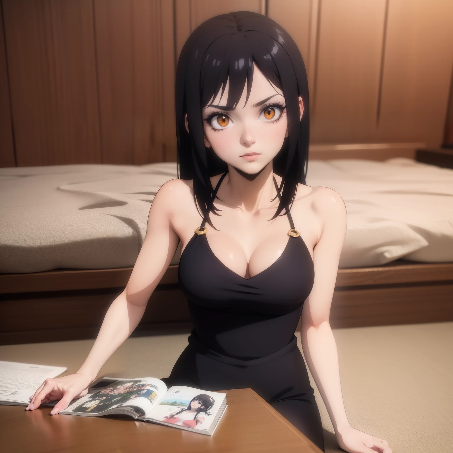 Garota anime em um espartilho preto posando na frente de flores amarelas, Estilo anime 3D realista, photorealistic anime girl rendering, estilo anime. 8k, 3 d anime realista, arte de anime realista, anime fotorrealista, anime estilo 3d, render de uma anime 3d bonito, menina bonita, menina anime realista, Menina anime na vil