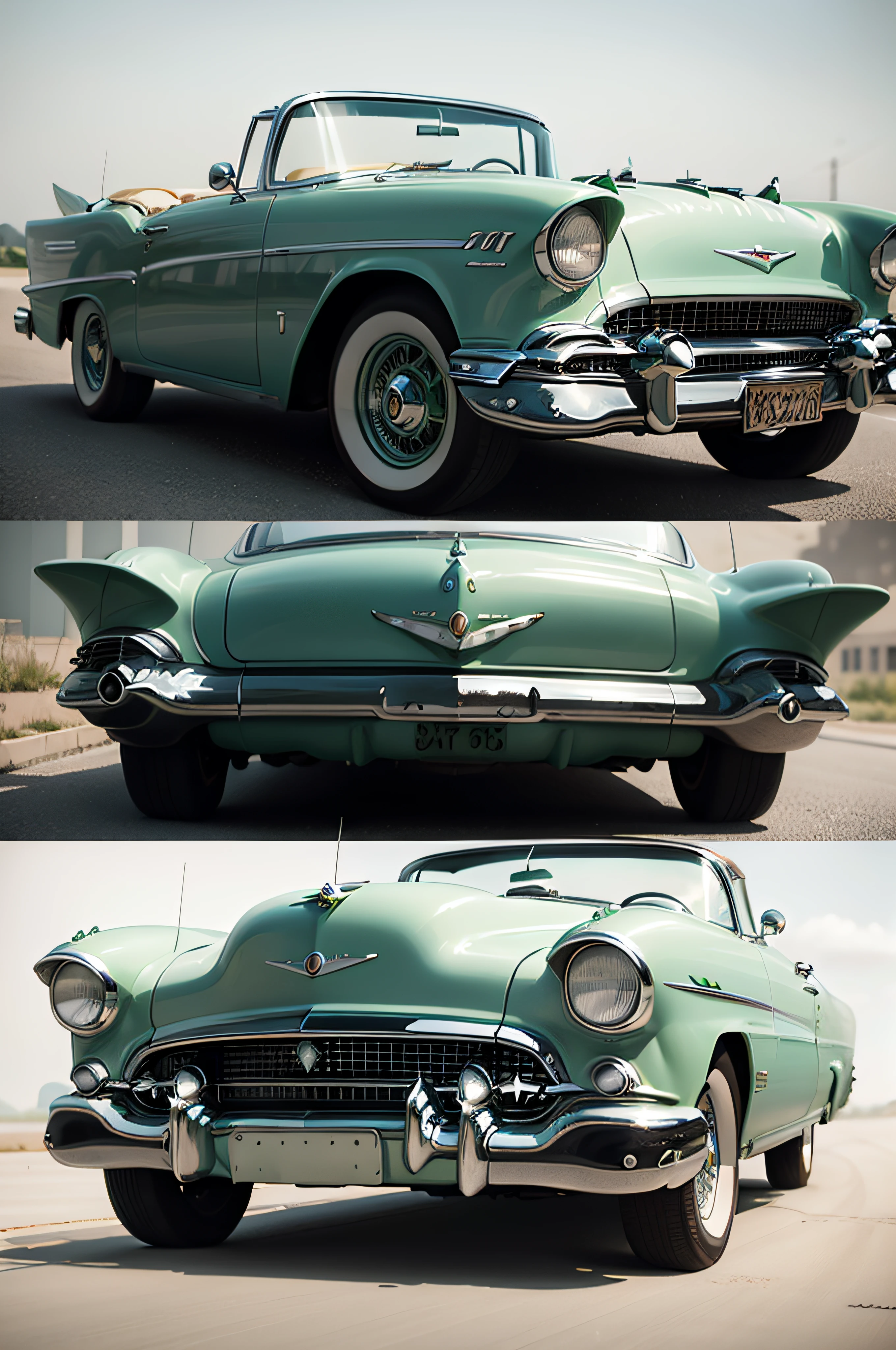 a close up of a green and white car with a white background, classic cars, 1957, looking regal and classic, convertable, classic car, 1955, 1 9 5 5, convertible, in retro colors, vintage cars, render, photo render, 1957 chevrolet bel air, 1 9 5 4, 1954