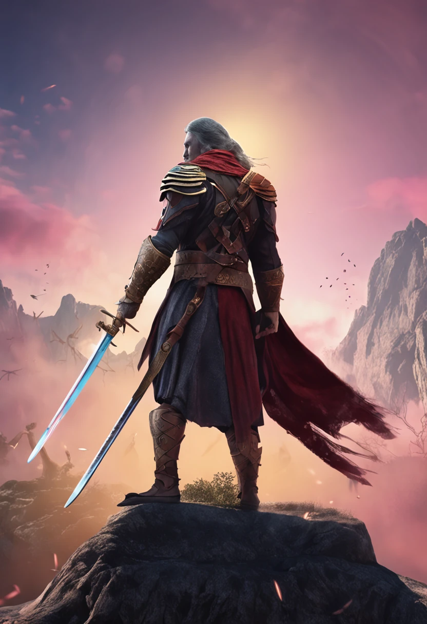 ((fantasy style+fantasy art+fantasy illustration) CG artwork,(computer generated+computer created+computer generated image) bust) of a (sword-wielding+sword-bearing+sword-holding) swordsman.