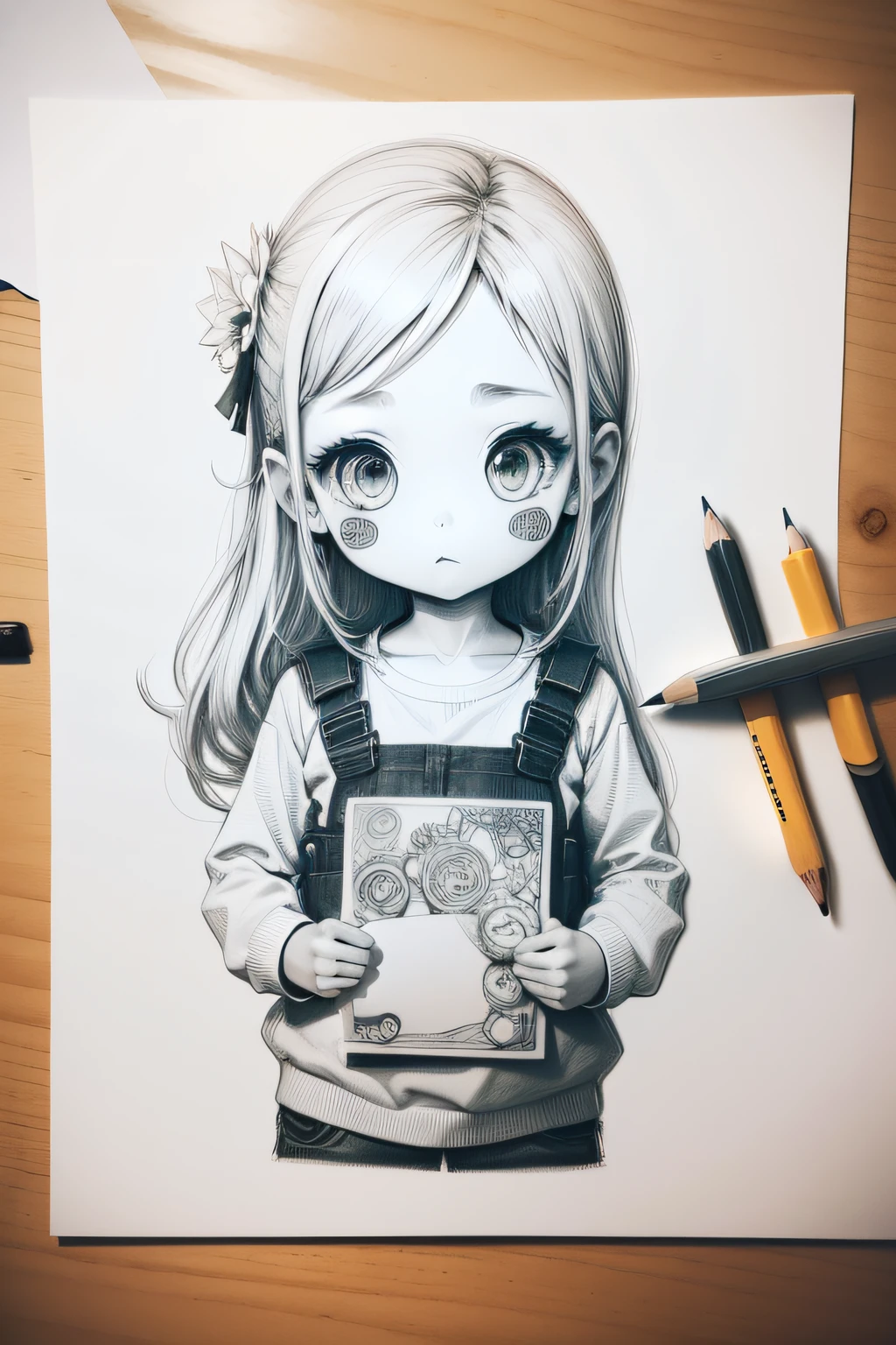 A child sketches in classroom,sketch avatar,pencil,single color,Drawing board,pubic detail,Best quality,MASTERPIECE,Leave white space up and down --auto --s2