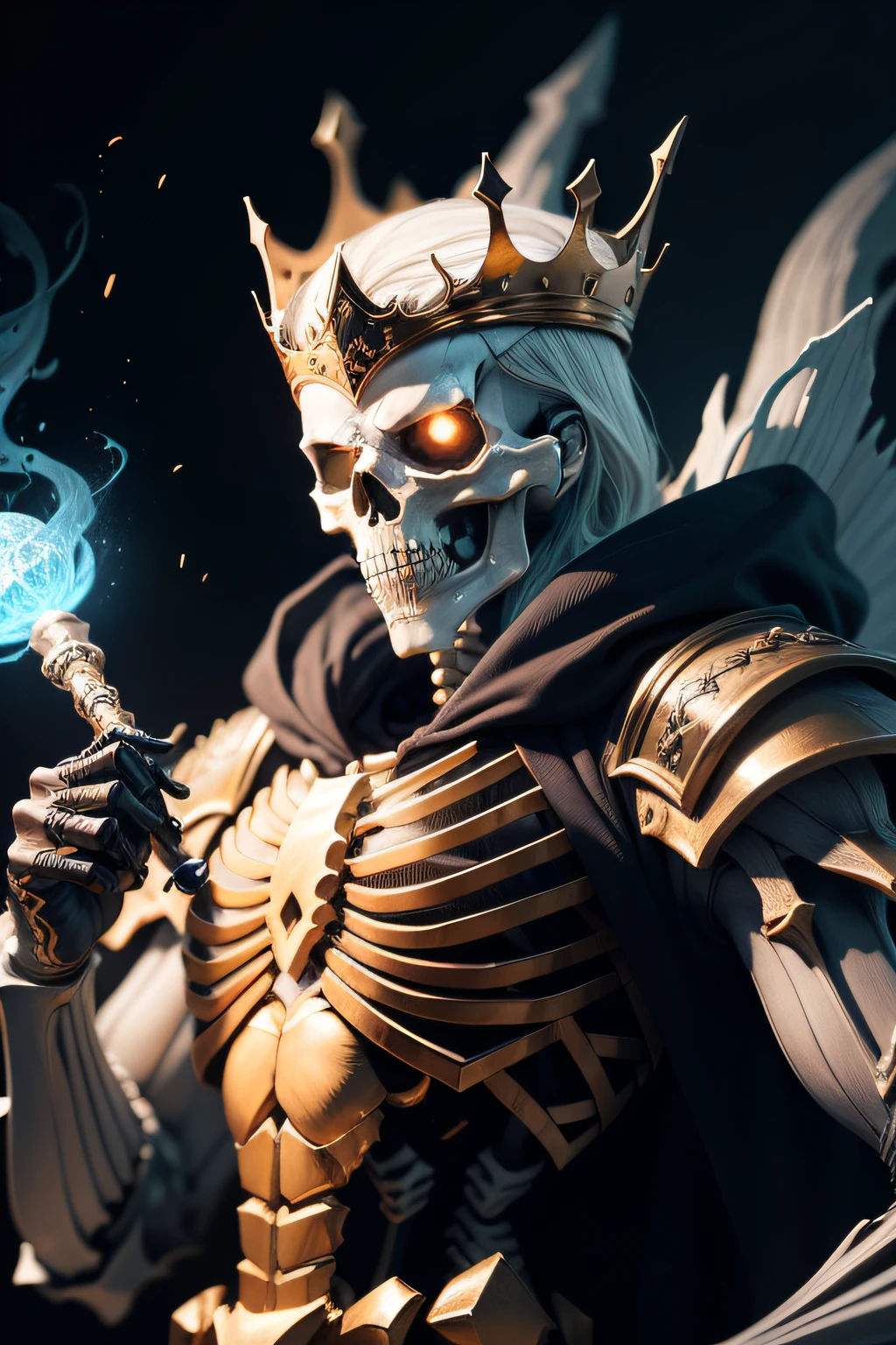 "Skeleton king with intricate details, showcasing a variety of skill images with dynamic effects."