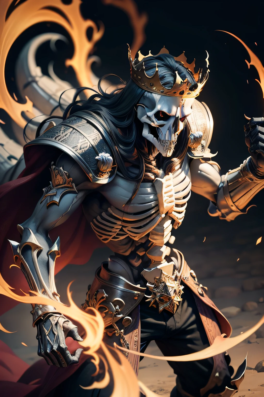 "Skeleton king with intricate details, showcasing detailed info items and skill images with dynamic effects."