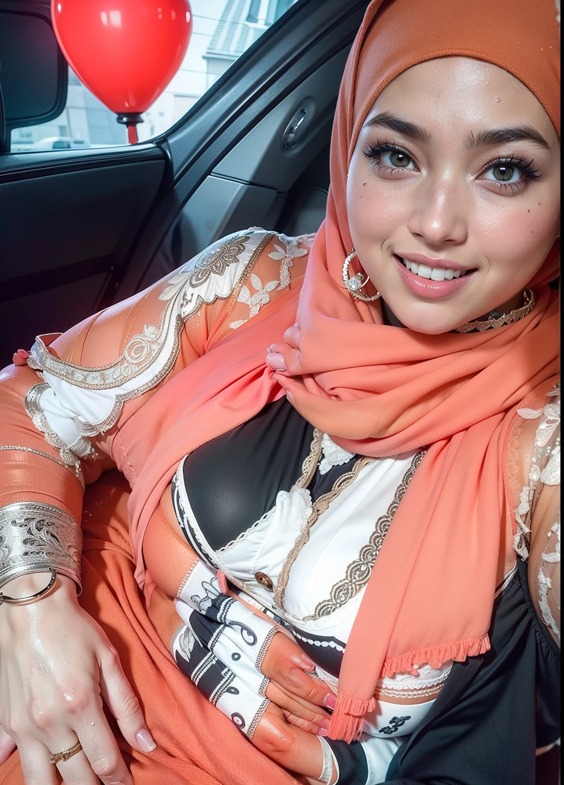 Portrait photo of a matured chubby malay girl, curvy, (laughing:1.2), hijab,malaysian, posing, look at a camera, nerd, spectacle, wear white shirt and short pleated skirt, wearing glasses, full body, room background, big breast,nighttime, backlit, epic realistic, hyper detailed, detailed skin texture, mole below eye, natural skin texture, mole in body, insane details, intricate details, accent lighting, soft volumetric light, bokeh, (dramatic light:1.2), (neutral colors:1.3), cross process, living room background, ((detailed realistic face and eyes)), good lighting, 8K resolution, Legs Wide Open, spread Legs, lying on bed, Liquid from the Crotch, Blushing, fat, wet body, wet cleavage, very wet body with water,