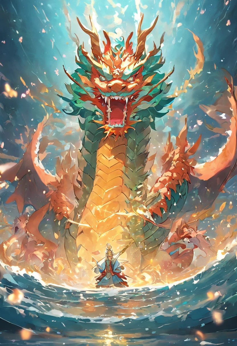1. Chinese mythology, East Sea Dragon King, Majestic, Powerful, (Ancient deities:1.3), (Serpentine:1.2), (Beard and mustache:0.8), (Whiskers:0.9), (Huge size:1.5), scales, Vibrant colors, Shimmering water, (the reef:1.1), (Golden crown:1.2), (Dragon-shaped throne:1.4), (Flowing robes:1.1), (Dragon-shaped beard ornaments:1.3), (Emerald eyes:1.2), (pearls necklace:1.2), (Golden Trident:1.4), (levitating:1.1), (Sky clouds:1.3), (shimmering dazzling lighting:1.2), (Crashing waves:1.3), (A palace full of treasures:1.5), (Schools of colorful fish:1.2), (an underwater city:1.4), magnifica, Mythical, Magnificent, Extensive and detailed, standing apart, Traditional Chinese architecture.