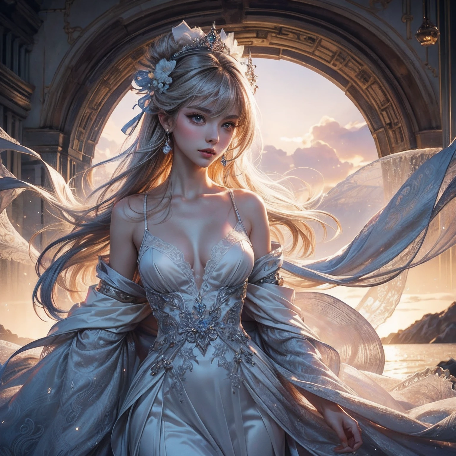 best qualtiy:1.3,ultra - detailed:1.3,tmasterpiece:1.2,finedetail:1.2,hight resolution,8k wallpaper),(cinematic lighting texture:1.2,Beautiful:1.2,impeccable)(Hanfu,full-body view,Delicate and delicate garment details:1.2),(Slim body,White-colored skin:1.2),(cabelos preto e longos,bluntbangs,us),(mesmerizing eyes:1.1), Upper body close-up