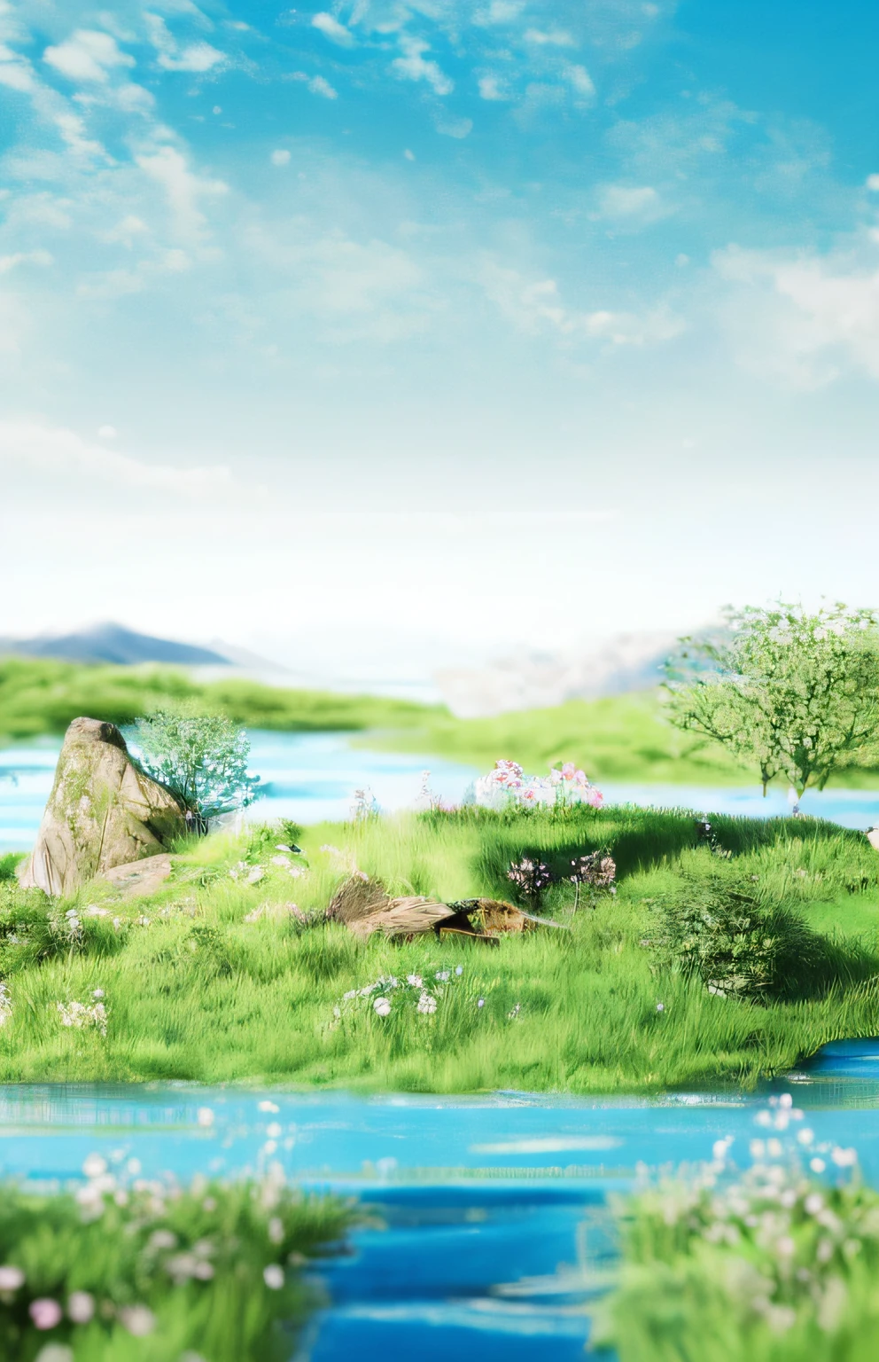 there is a picture of a beautiful landscape with a river, landscape wallpaper, nature wallpaper, beautiful render of a landscape, 3d landscape, 3 d landscape, 4k highly detailed digital art, anime nature wallpap, background environment. 8 k, landscape 4k, scenery wallpaper, amazing wallpaper, nature scenery, anime nature, nature landscape, natural realistic render, natural landscape