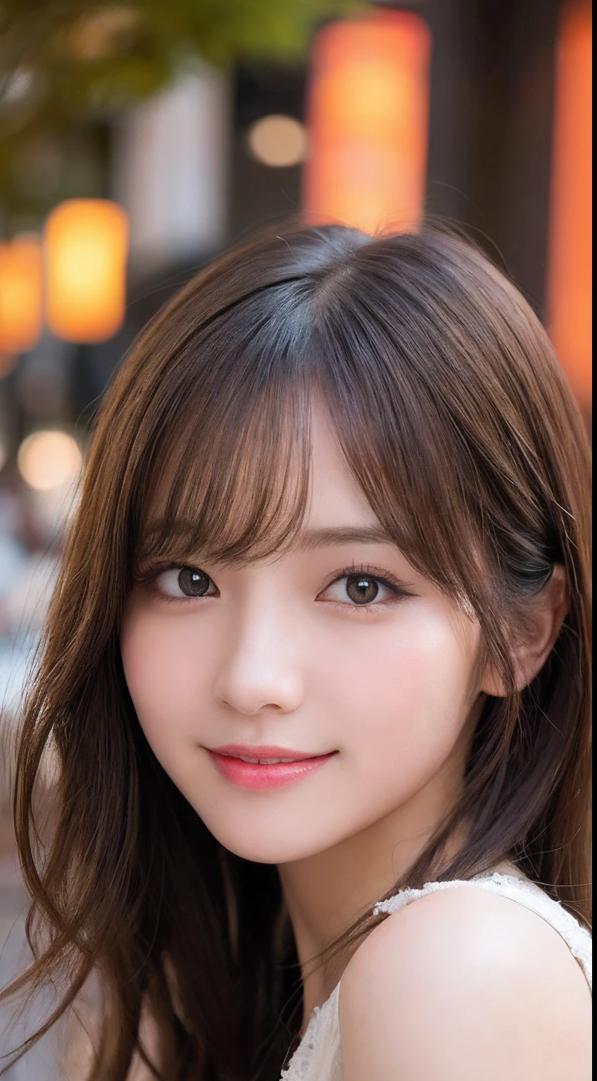 masutepiece, Best Quality, Illustration, Ultra-detailed, finely detail, hight resolution, 8K Wallpaper, Perfect dynamic composition, Beautiful detailed eyes, Women's Fashion Autumn,Medium Wavy Hair,small tits、Natural Color Lip, Bold sexy poses,Smile,Harajuku、20 years girl、Cute、Sexy shot looking at camera