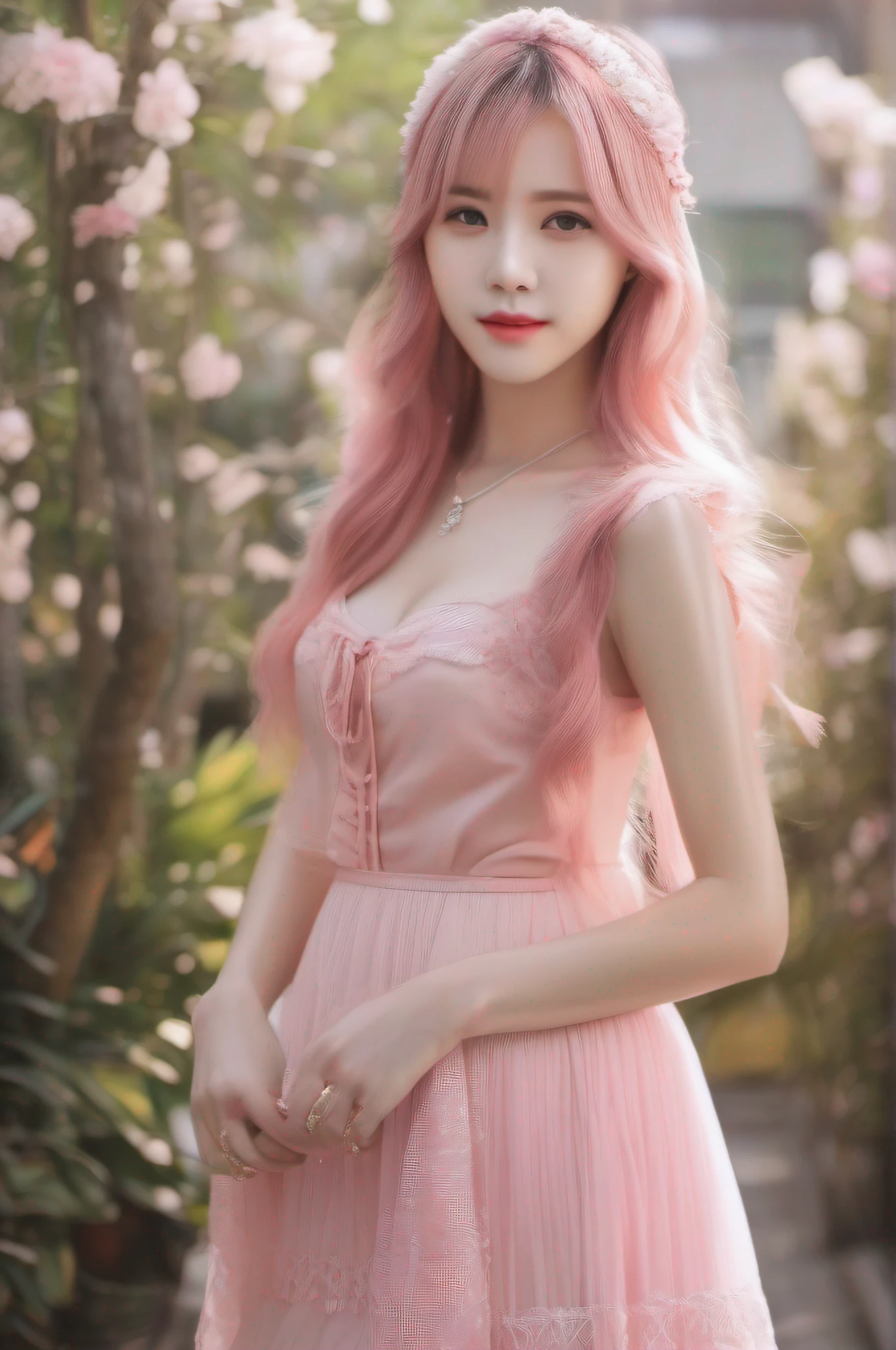8k, (masterpiece, Absurd quality, Highest quality, Official Art, beautifully、aesthetic:1.2), Professional, Bright colors, Soft lighting, Octane Rendering, beautiful really long Moneyen pink haired woman, Curtain Fringe, Yellow Eyes, Lying in the flower bed, ((Lying down)), Gazing at the sky, Highest quality, A beautifully flowing opaque white dress, goddess, Feminine pose, Complete background, ((silk)), (Flowers, rose), Detailed Background, Vision, Money, Shine, Rainbow Dress, gem, window, blue sky, cloud, city, whole body, (magazine:1.35), (Cover Style:1.3)
