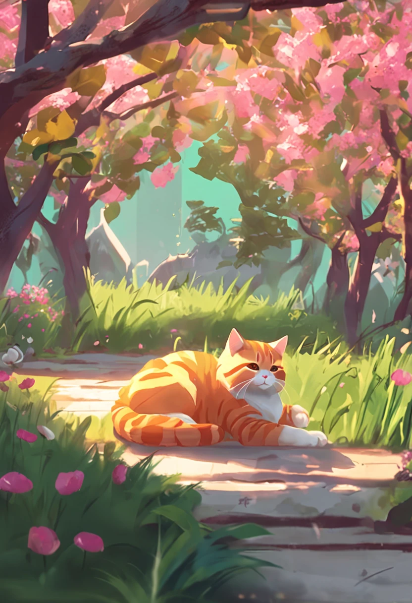 (A cat lying on the lawn:0.8),rays of sunshine,parks