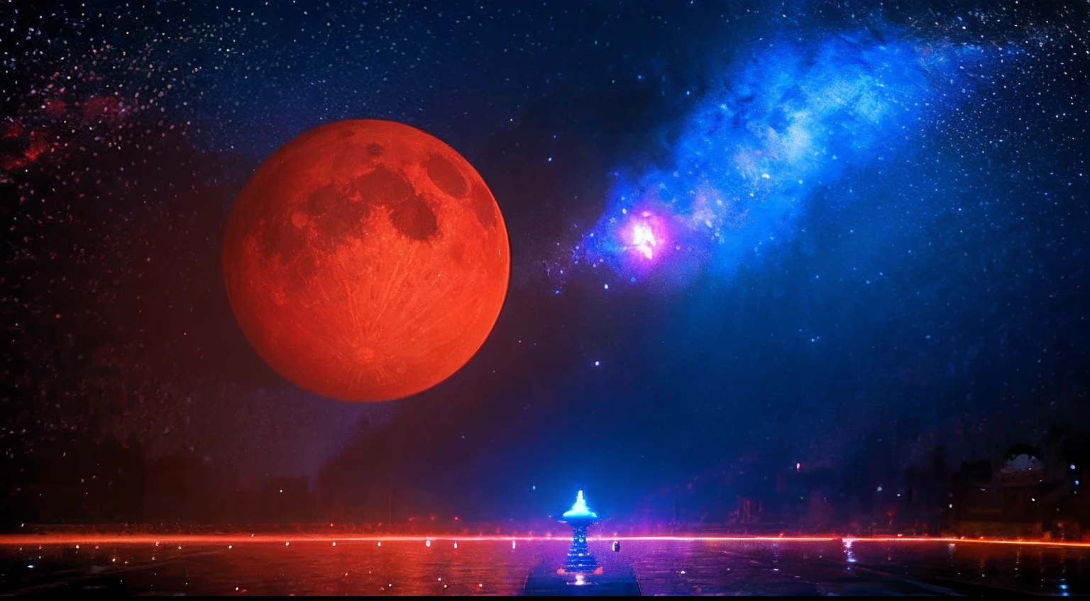 pixel game,scenography,fantastical scenes,Red Moon,Space Opera House,levitating, Pixel art #pixelart