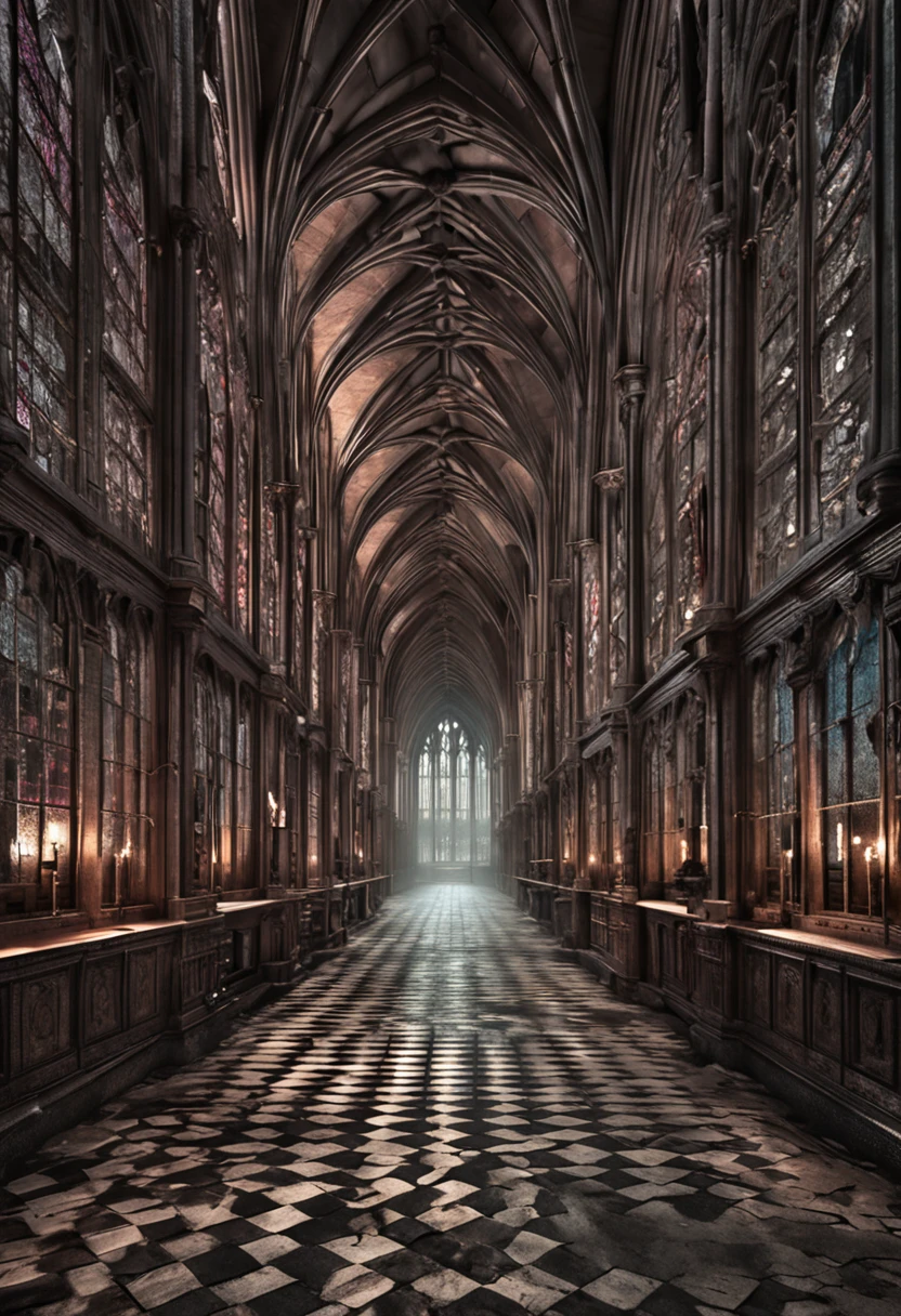 Straight in perspective in a Gothic library-like labyrinth