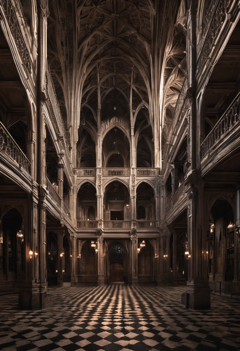 Straight in perspective in a Gothic library-like labyrinth