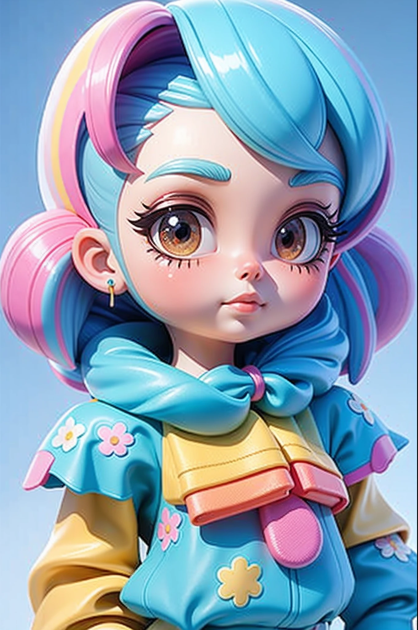 plastican00d， 1girl， chibi， Colored hair， Luxury fabrics， dither， Ice cream texture，Profound， looking at viewert， Striped background，8K