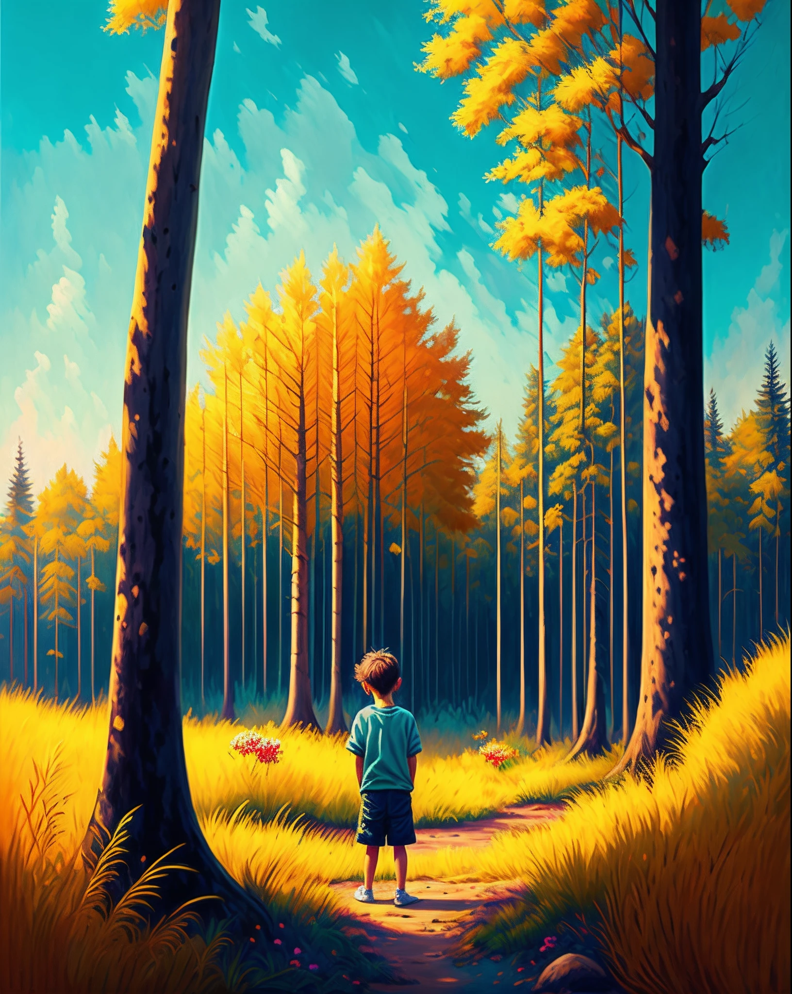 Sunshine Boy Dreams Painting Quiet Forest