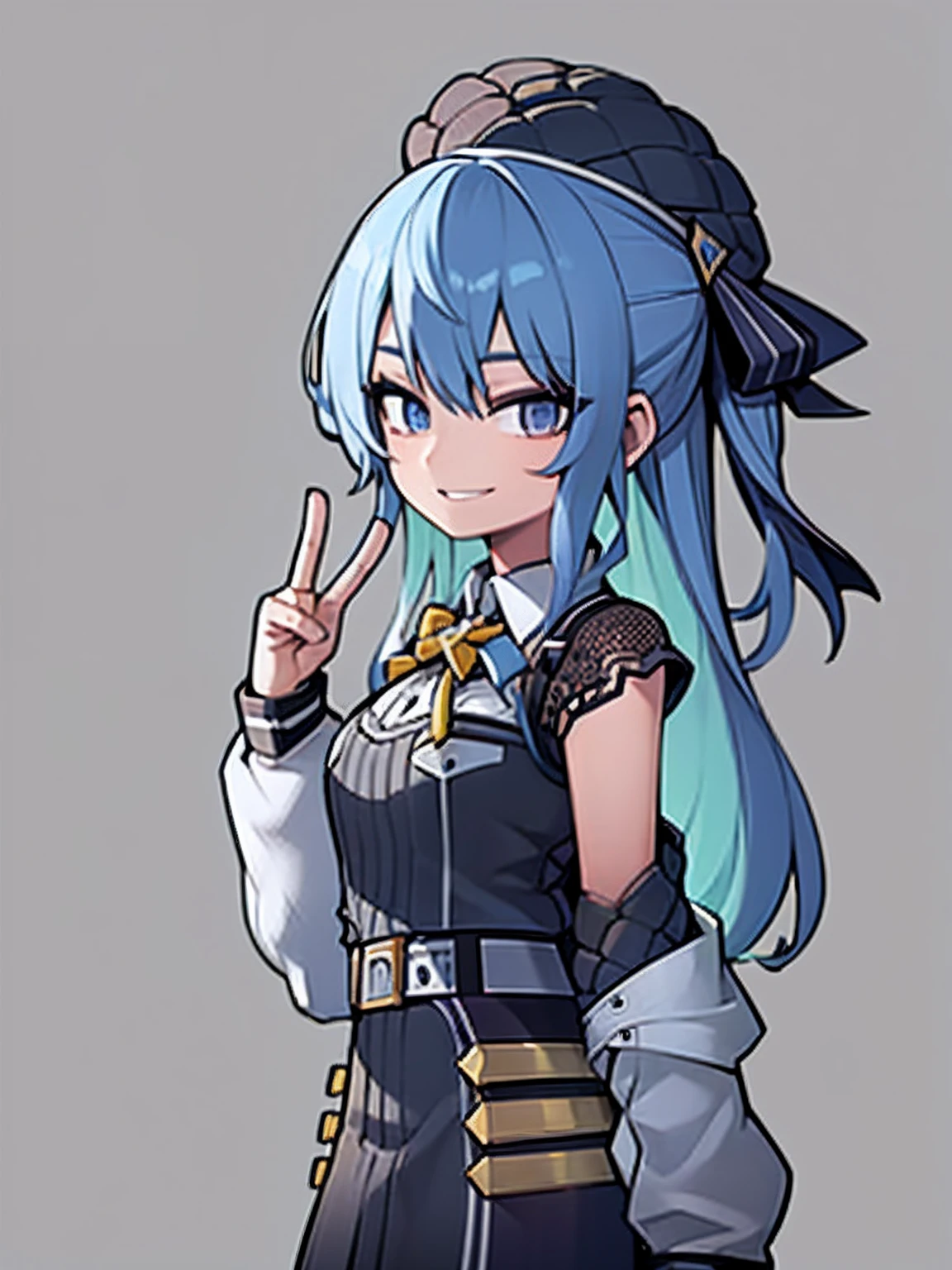 ((masterpiece, best quality)), (1girl), (solo), (female focus), hoshimachi suisei, standing, smiling, simple background