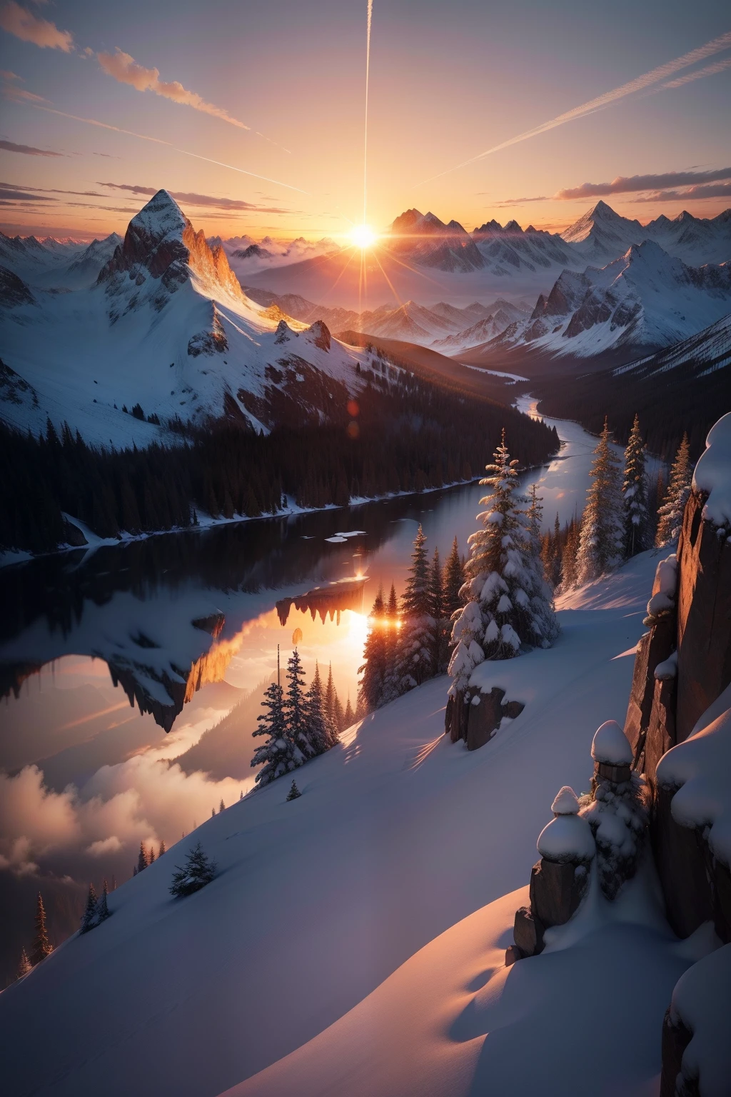 Peaks and wilderness,the setting sun
