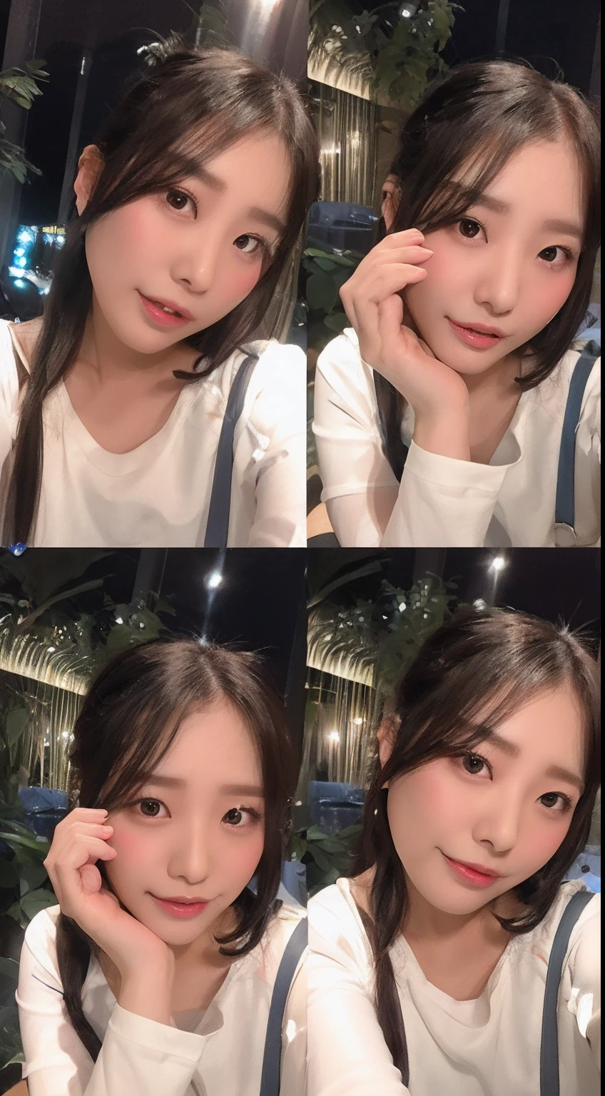 arafed image of a woman with a white shirt and suspenders, 8k selfie photograph, with cute - fine - face, 2 3 years old, 2 4 years old, ulzzang, jaeyeon nam, f / 1. 9 6. 8 1 mm iso 4 0, 23 years old, 23 years old, face picture