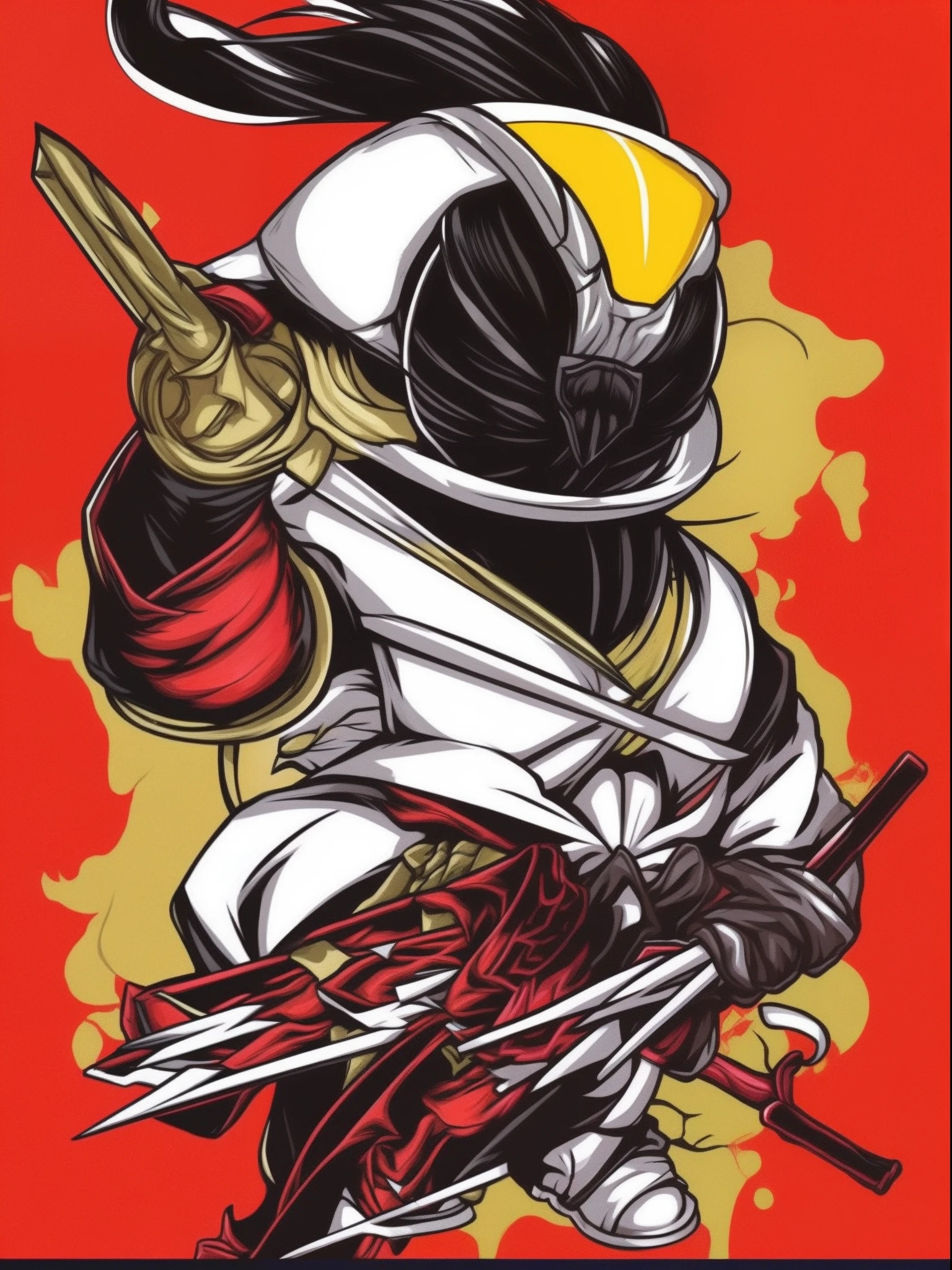 japanese assasssin girl white red yellow vector