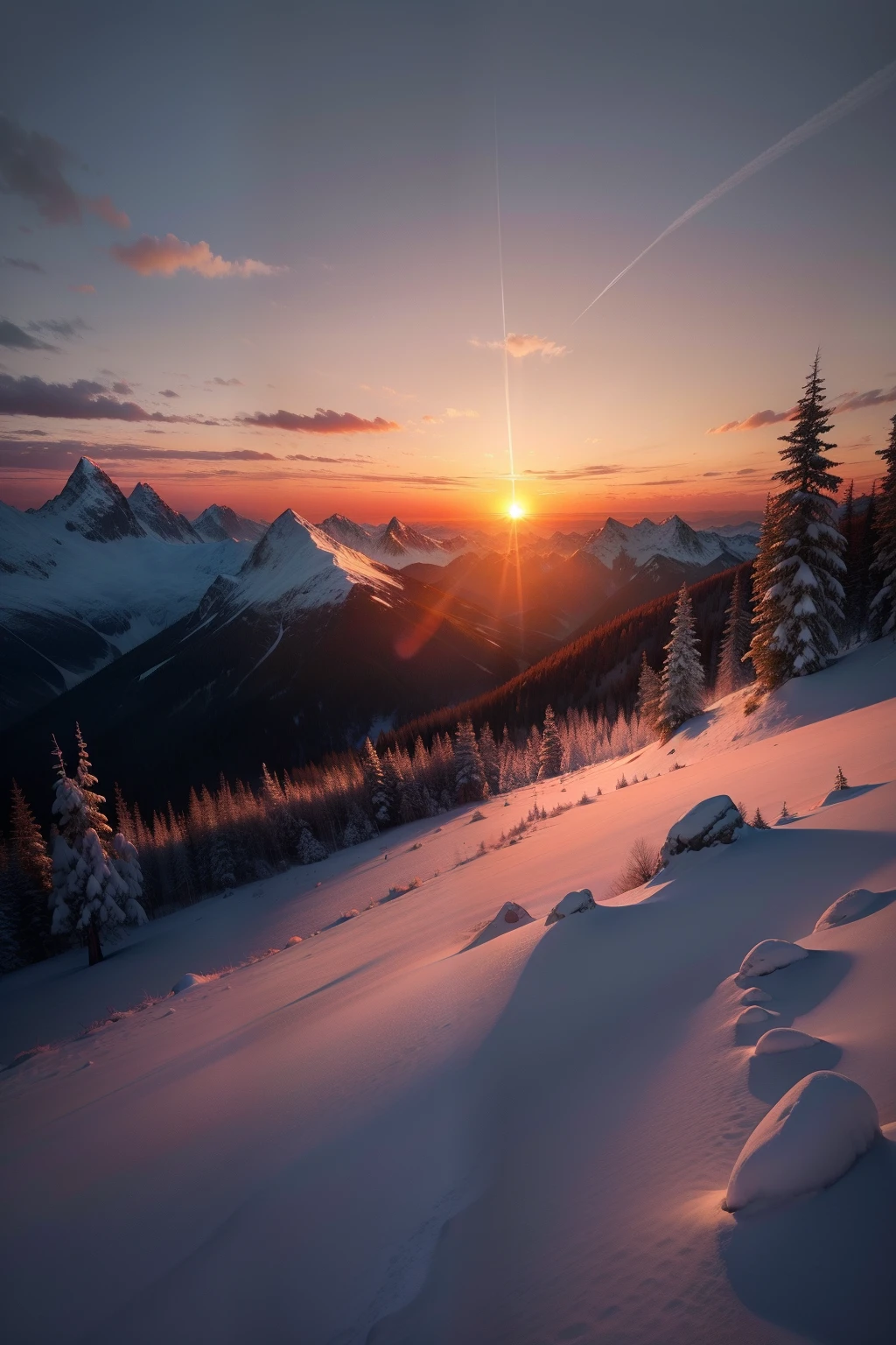 Peaks and wilderness,the setting sun