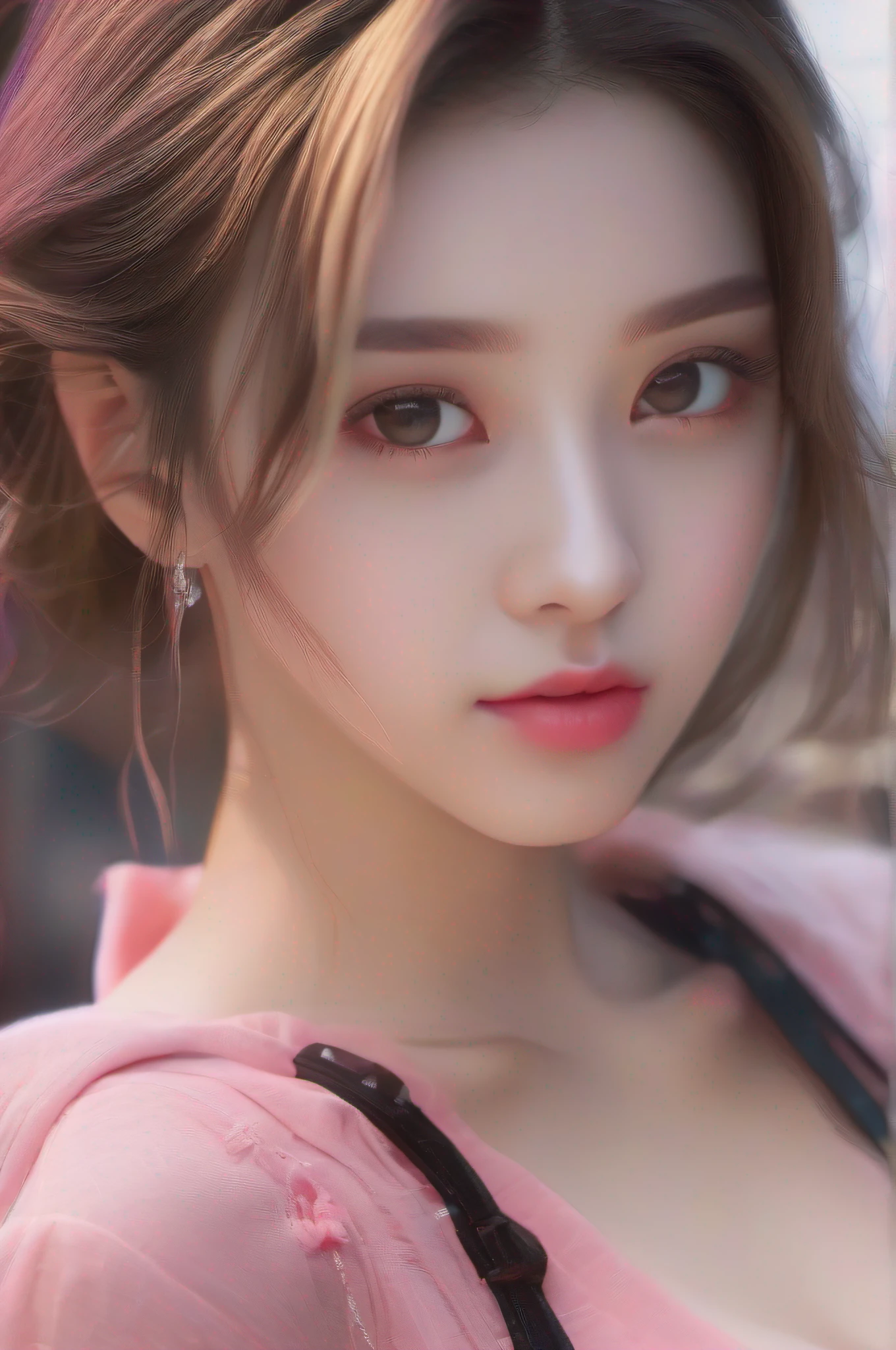 1 beautiful and cute reality show girl, Gentle young girl, Waist length hair， Thin，Qi B miniskirt，Pink and smooth white skin, appears shoulders and head in the photo,Cute little face, Eye bags under wet makeup, Small face makeup explained，Tremendously beautiful, Breasts are super round and firm, Breasts are plump， Blush, From the front side，Masterpiece, Top quality, Best quality, offcial art, Unity 8k wallpaper, A high resolution, Ultra-high RES, Ultra-detailed, (Photorealistic:1.2), Alone, Solo, only 1girl, Super realistic, Ultra high quality, Full body view of girl, Seven-doppelganger shot,