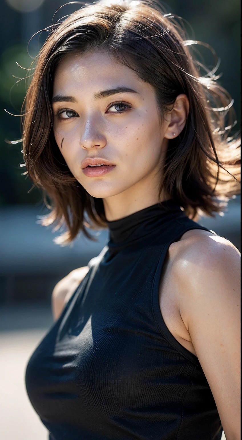 dressed, (photo realistic:1.4), (hyper realistic:1.4), (realistic:1.3), (smoother lighting:1.05), (increase cinematic lighting quality:0.9), 32K, 1girl,20yo girl, realistic lighting, backlighting, light on face, ray trace, (brightening light:1.2), (Increase quality:1.4), (best quality real texture skin:1.4), finely detailed eyes, finely detailed face, finely quality eyes, (tired and sleepy and satisfied:0.0), face closeup, t-shirts, (Increase body line mood:1.1), (Increase skin texture beauty:1.1)