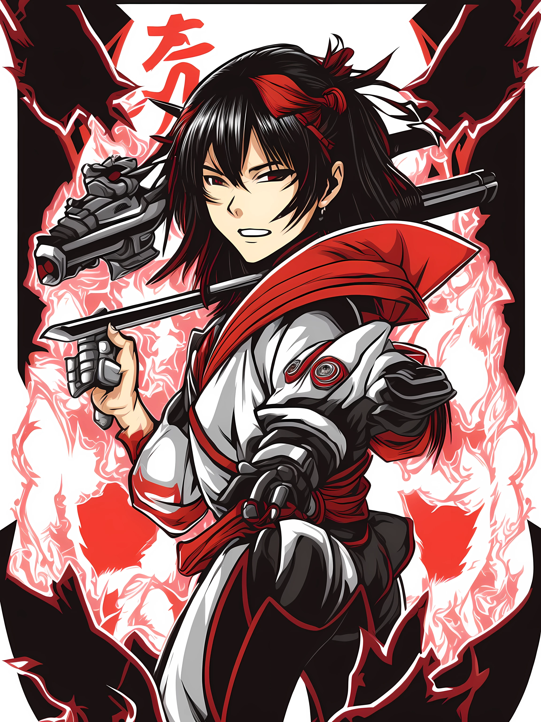 japanese assasssin girl white red vector