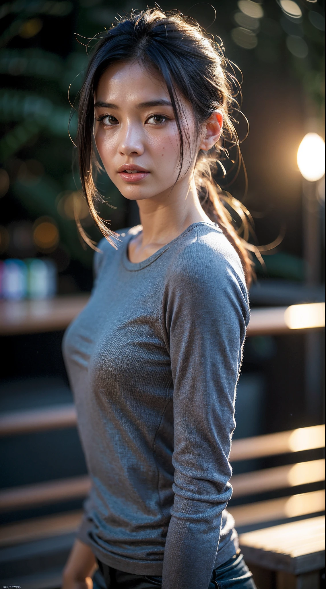 dressed, (photo realistic:1.4), (hyper realistic:1.4), (realistic:1.3), (smoother lighting:1.05), (increase cinematic lighting quality:0.9), 32K, 1girl,20yo girl, realistic lighting, backlighting, light on face, ray trace, (brightening light:1.2), (Increase quality:1.4), (best quality real texture skin:1.4), finely detailed eyes, finely detailed face, finely quality eyes, (tired and sleepy and satisfied:0.0), face closeup, t-shirts, (Increase body line mood:1.1), (Increase skin texture beauty:1.1), filipina woman, 18 years old