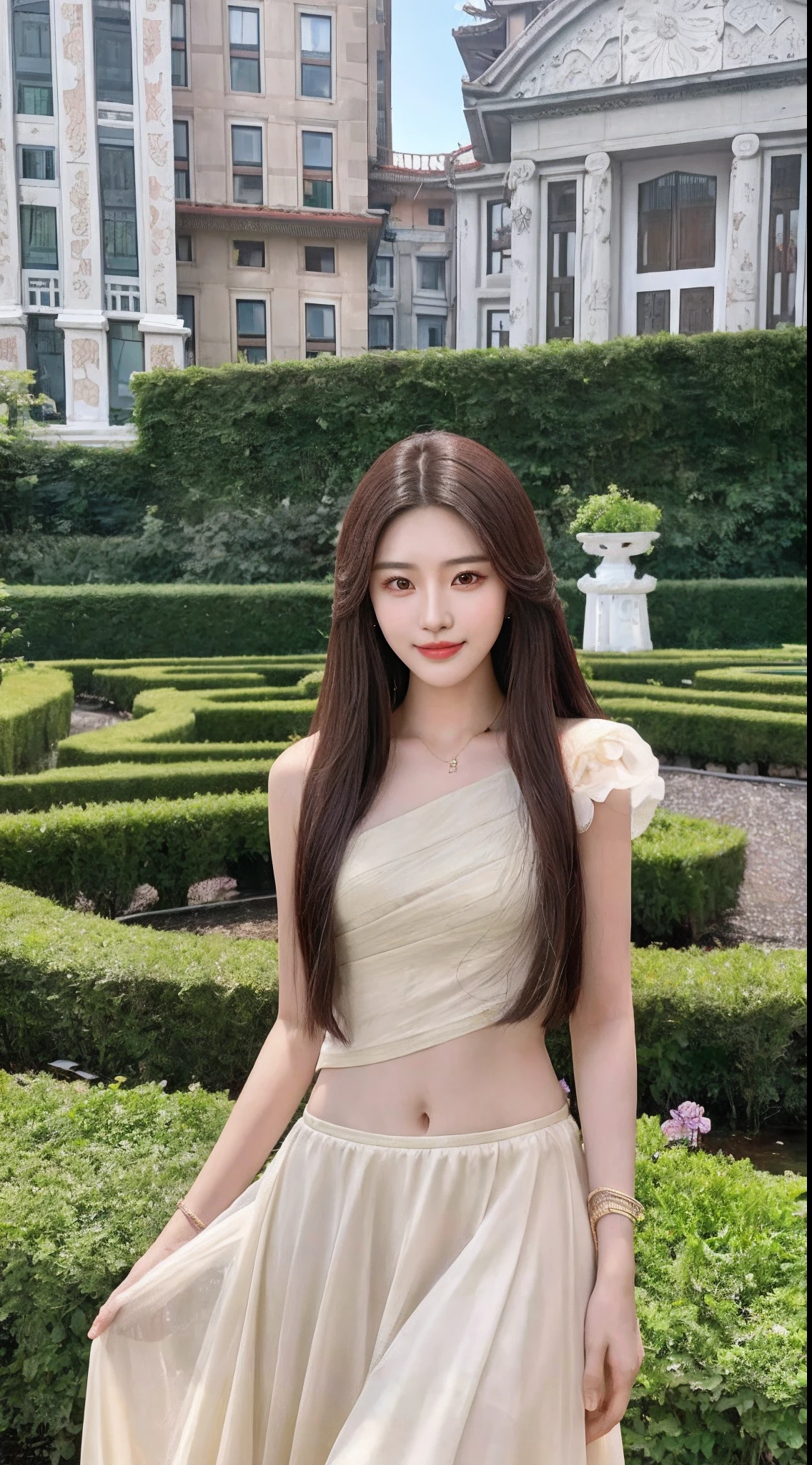 a close up of a woman in a dress standing in a garden, dilraba dilmurat, xintong chen, beautiful Korean women, shaxi, wenfei ye, Asian girl with long hair, With long hair, xision wu, ruan jia beautiful!, Inspired by Huang Ji, Beautiful young Korean woman, Cai Xukun, yanjun cheng