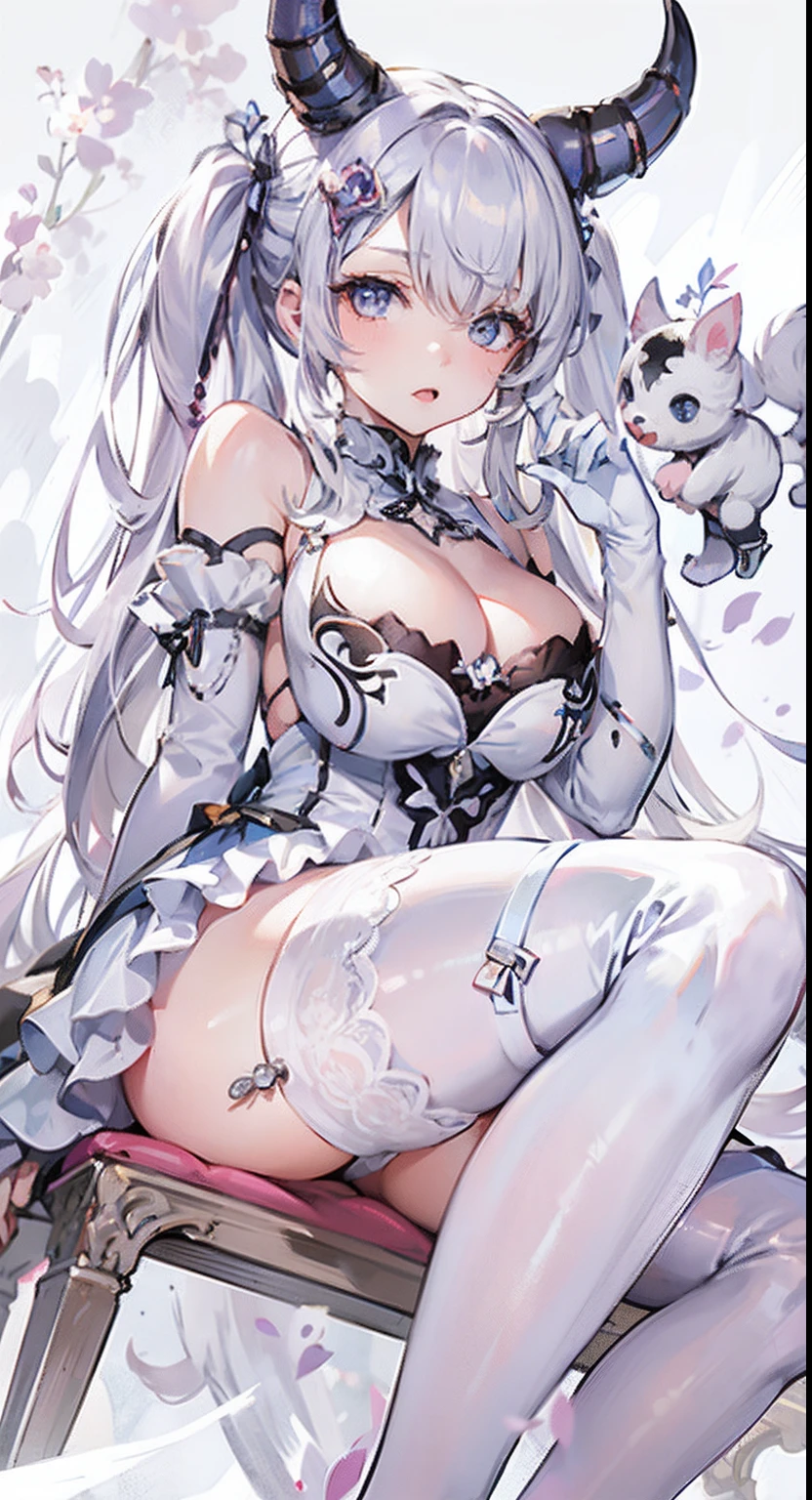 Anime - a stylistic image of a woman with horns and a dress, small curvaceous , lolidress,