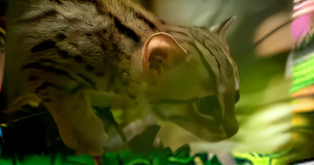 there is a cat that is looking at something in the grass, margay, tarsier, tabaxi male, tabaxi, sil from species, amazonian, sugar glider, still from nature documentary, tabaxi :: rogue, michel ocelot, close - shot, sumatraism, erin hunter, hybrid of mouse and cat, hisasi