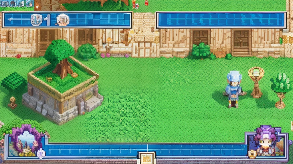 鸟山明风格，Flat pixel games《dragon quest》，Game scene design，（a paradise：1.4），16-bit pixels