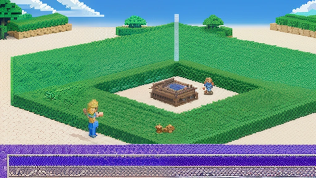 鸟山明风格，Flat pixel games《dragon quest》，Game scene design，（a paradise：1.4），16-bit pixels