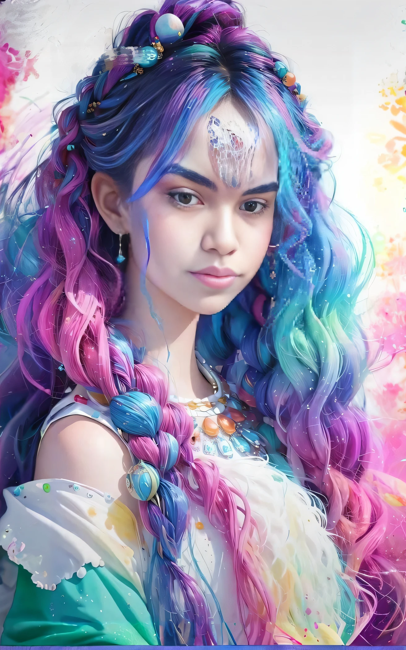 um close up de uma mulher com cabelo colorido e uma coroa, arte de fantasia digital colorida, RossDraw pastel vibrante, estilo de fantasia vibrante, estilo de arte de fantasia, retrato bonito da arte da fantasia, retrato bonito da fantasia, arte de fantasia digital ), bela arte de fantasia, 8k arte detalhada de alta qualidade, retrato da arte da fantasia, Arte digital altamente detalhada em 4k, arte digital fantasia, arte digital de fantasia detalhada