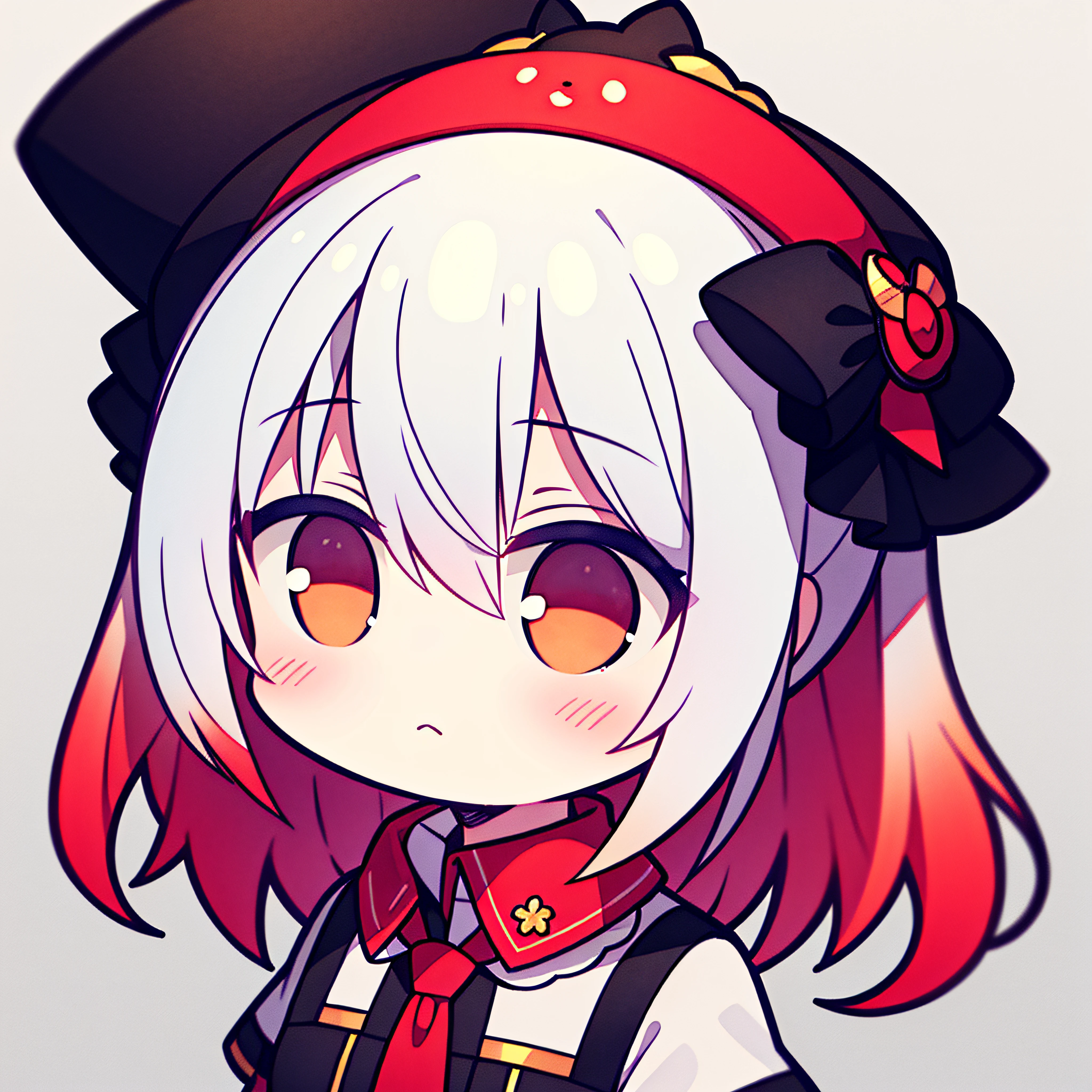 fish on the head, solo, 1 girl, looking at viewer, upright, concept art, white background, simple background, white hair, red gradient hair, short sleeves, watercolor pencil, expressionless, blush, virtual youtuber