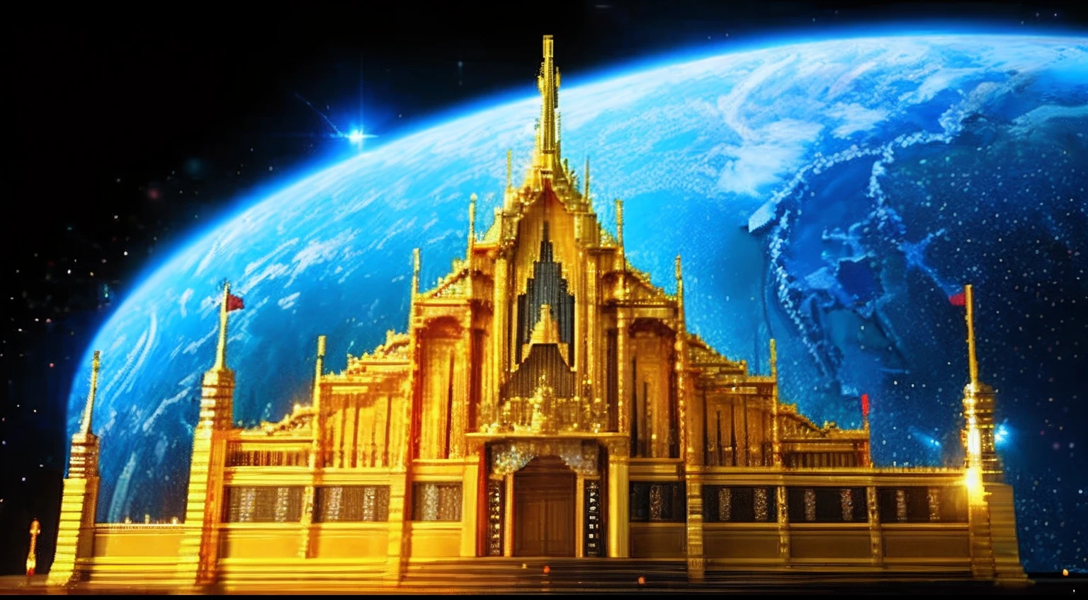 pixel game,scenography,fantastical scenes,Space Opera House,Gold suspended, Pixel art #pixelart