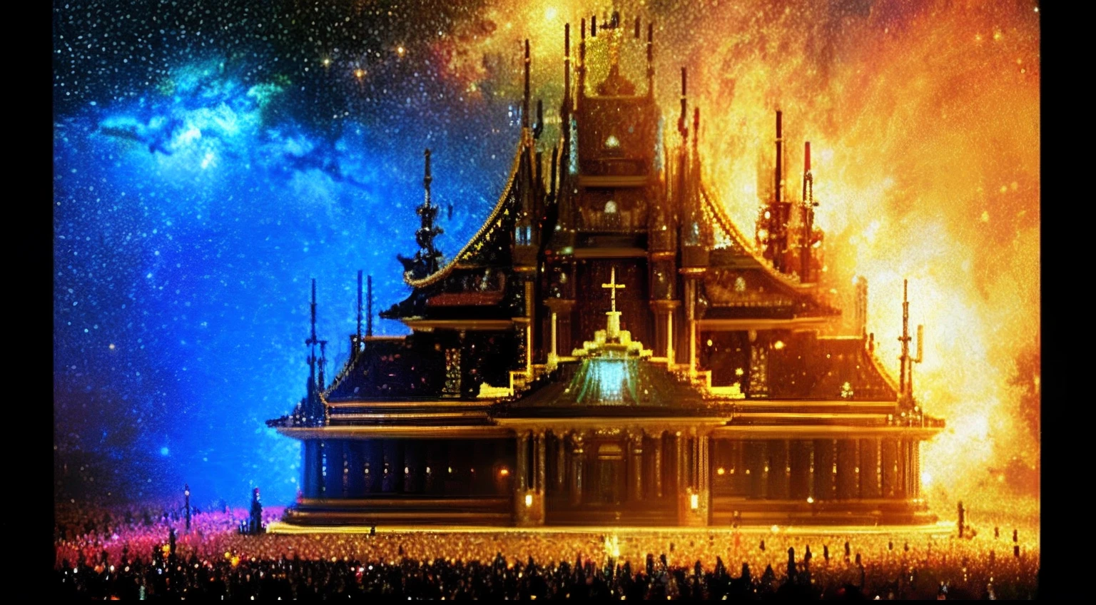 pixel game，scenography，fantastical scenes，Space Opera House，Gold paused， Pixel art #pixelart