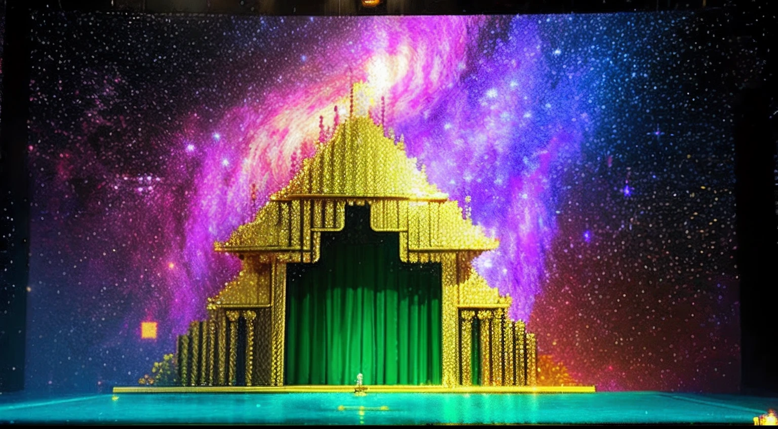 pixel game,scenography,fantastical scenes,Space Opera House,Gold paused, Pixel art #pixelart