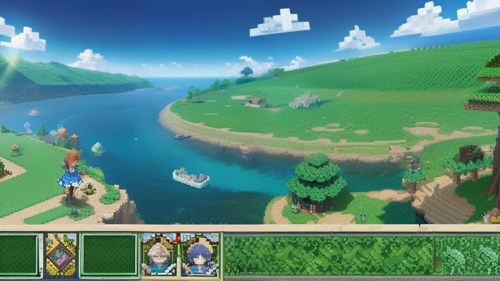 鸟山明风格，Flat pixel games《dragon quest》，Game scene design，（a paradise：1.4），16-bit pixels