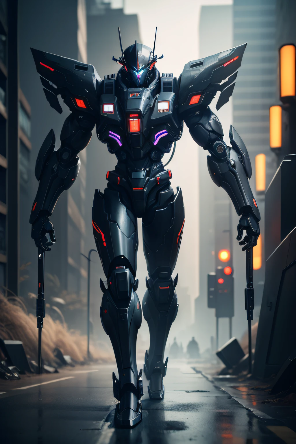 Black color mecha，cyber punk perssonage