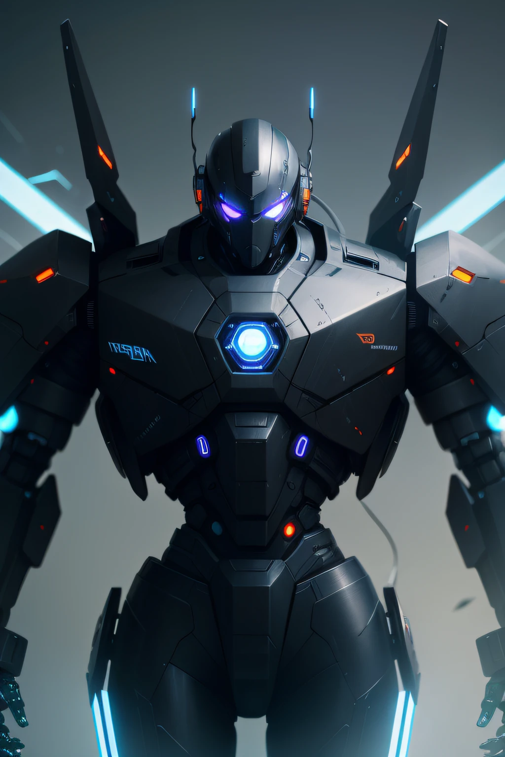 Black color mecha，cyber punk perssonage