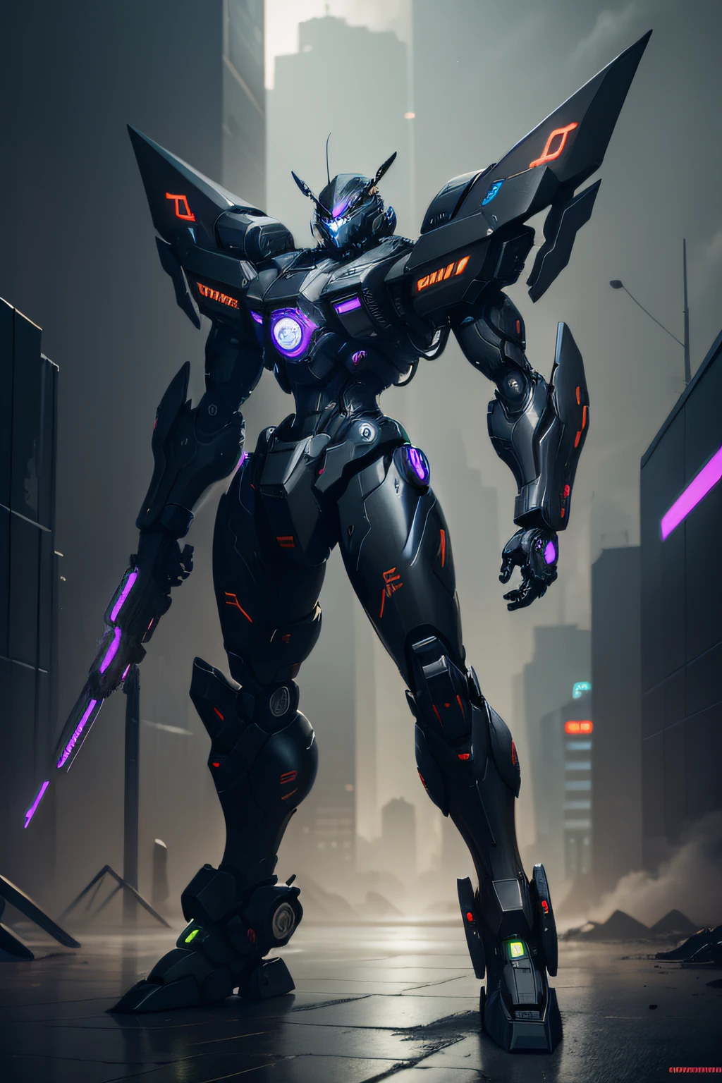 Black color mecha，cyber punk perssonage