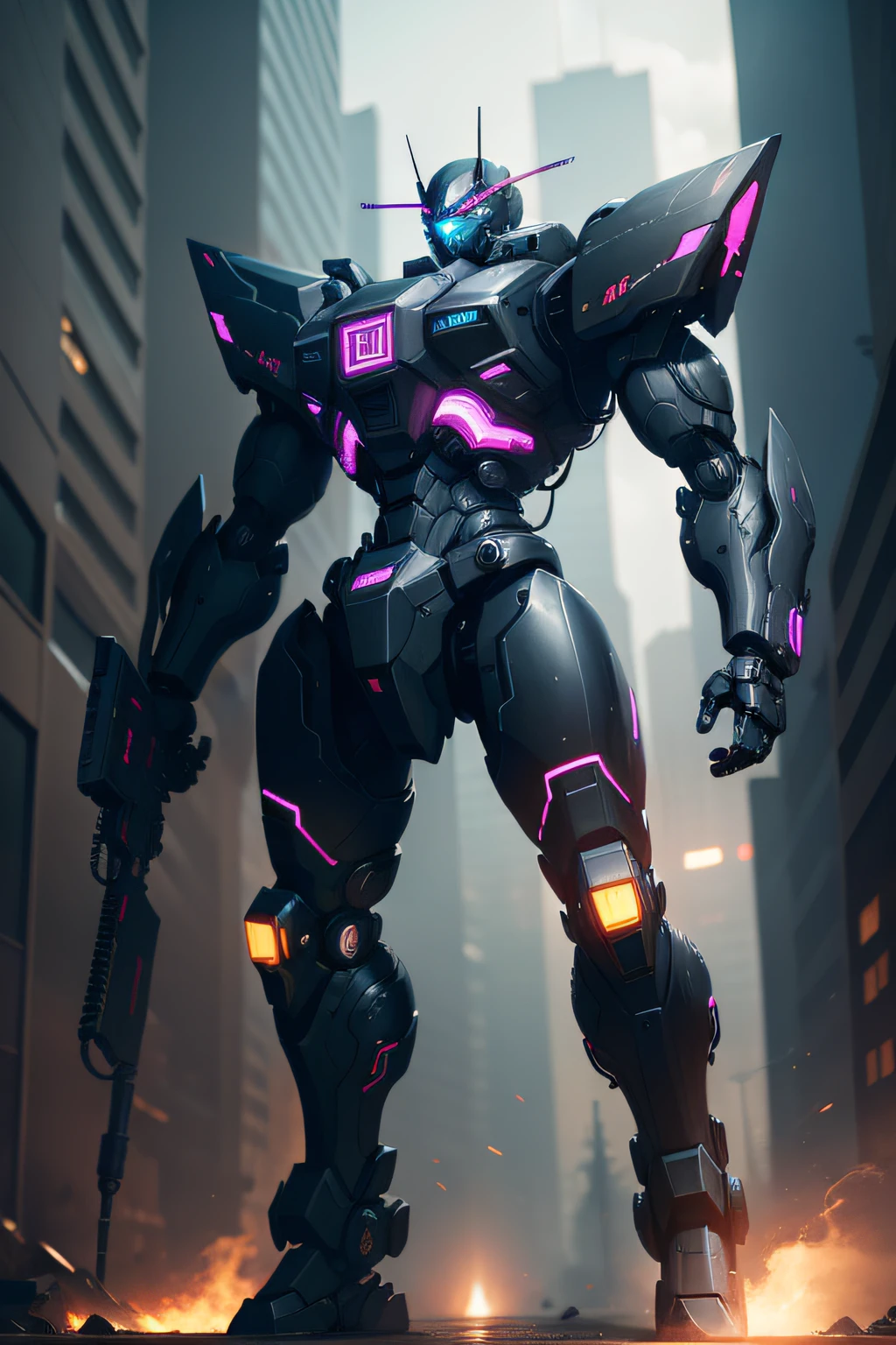Black color mecha，cyber punk perssonage