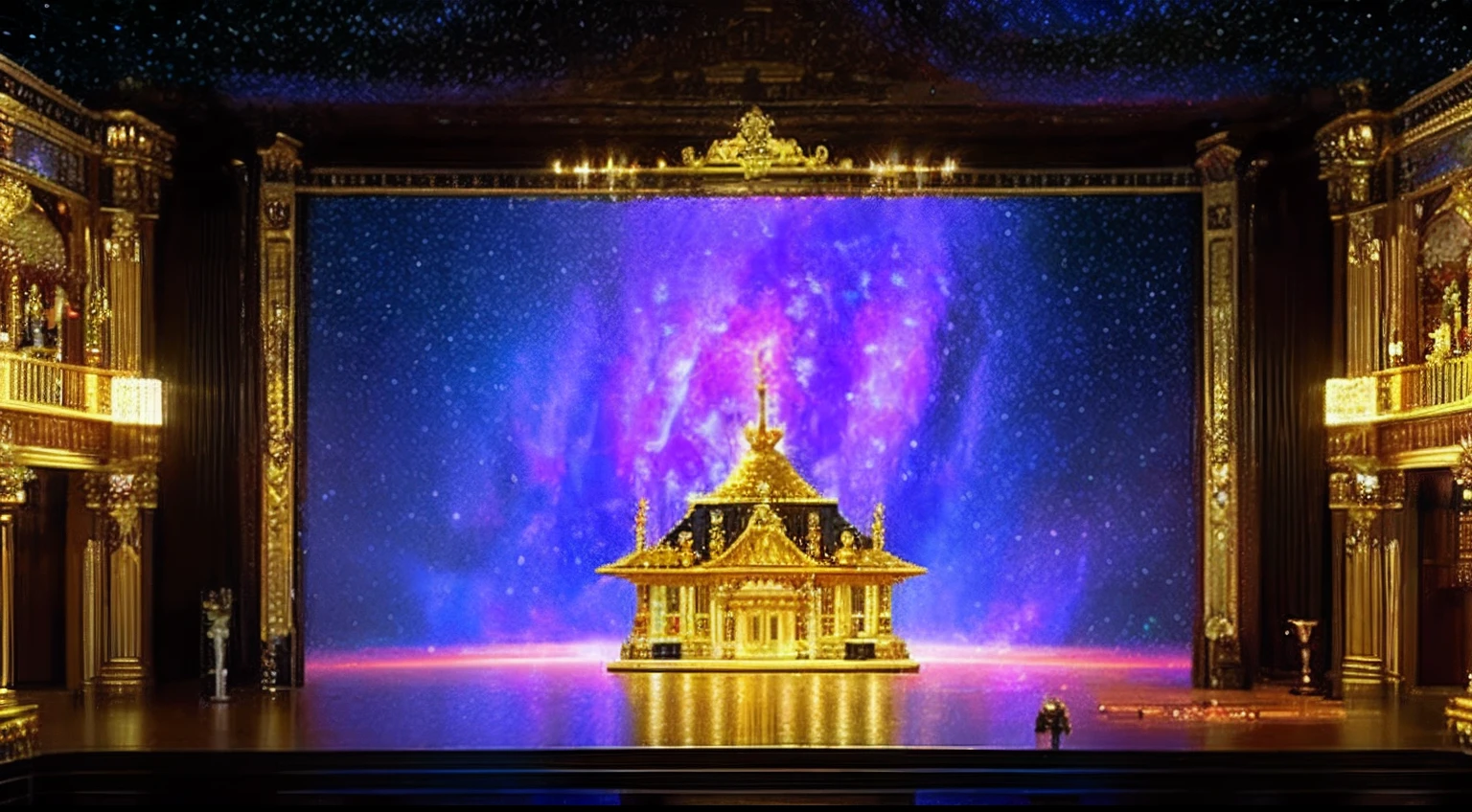 pixel game，scenography，fantastical scenes，inside in room，Space Opera House，gold， Pixel art #pixelart