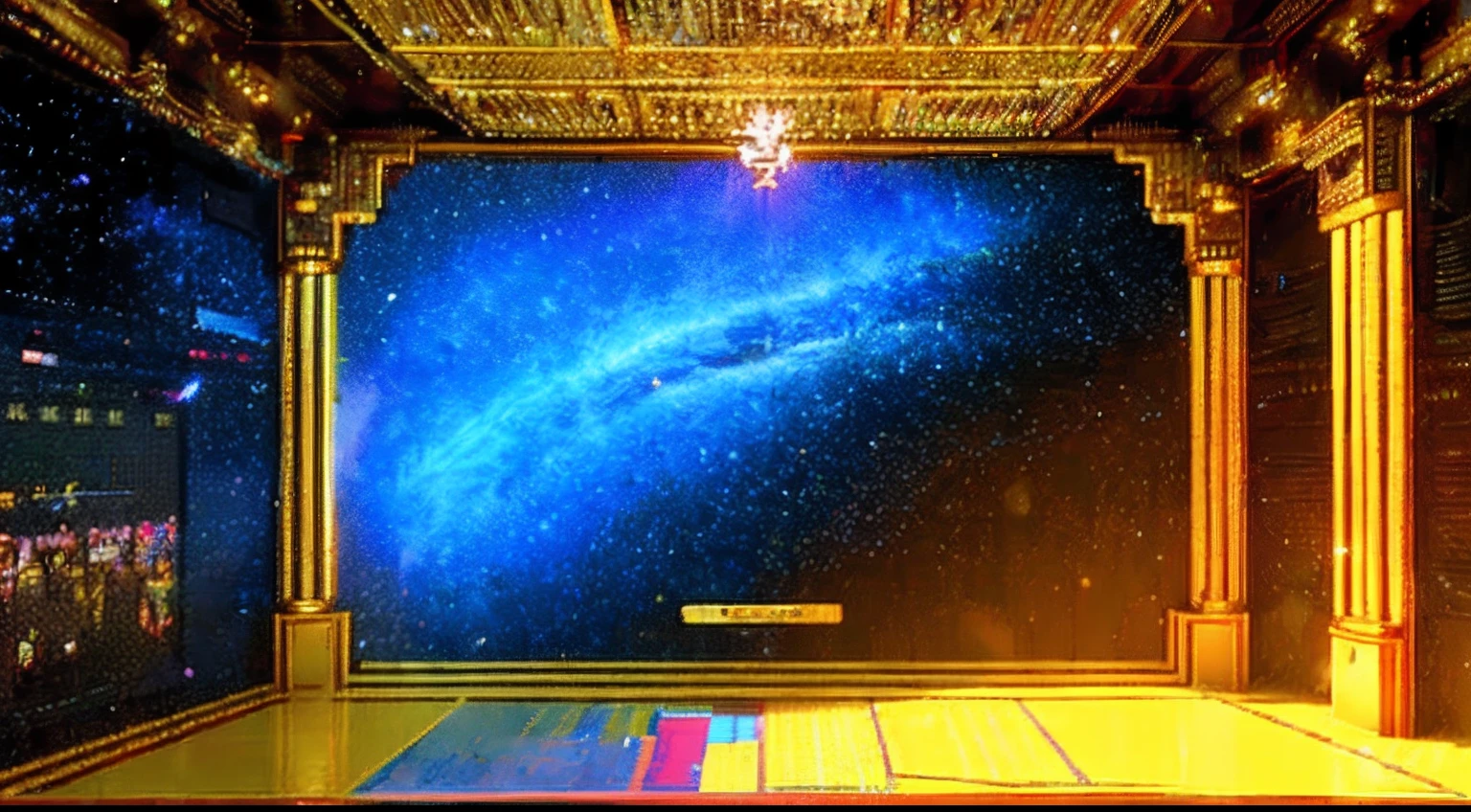 pixel game，scenography，fantastical scenes，inside in room，Space Opera House，gold， Pixel art #pixelart