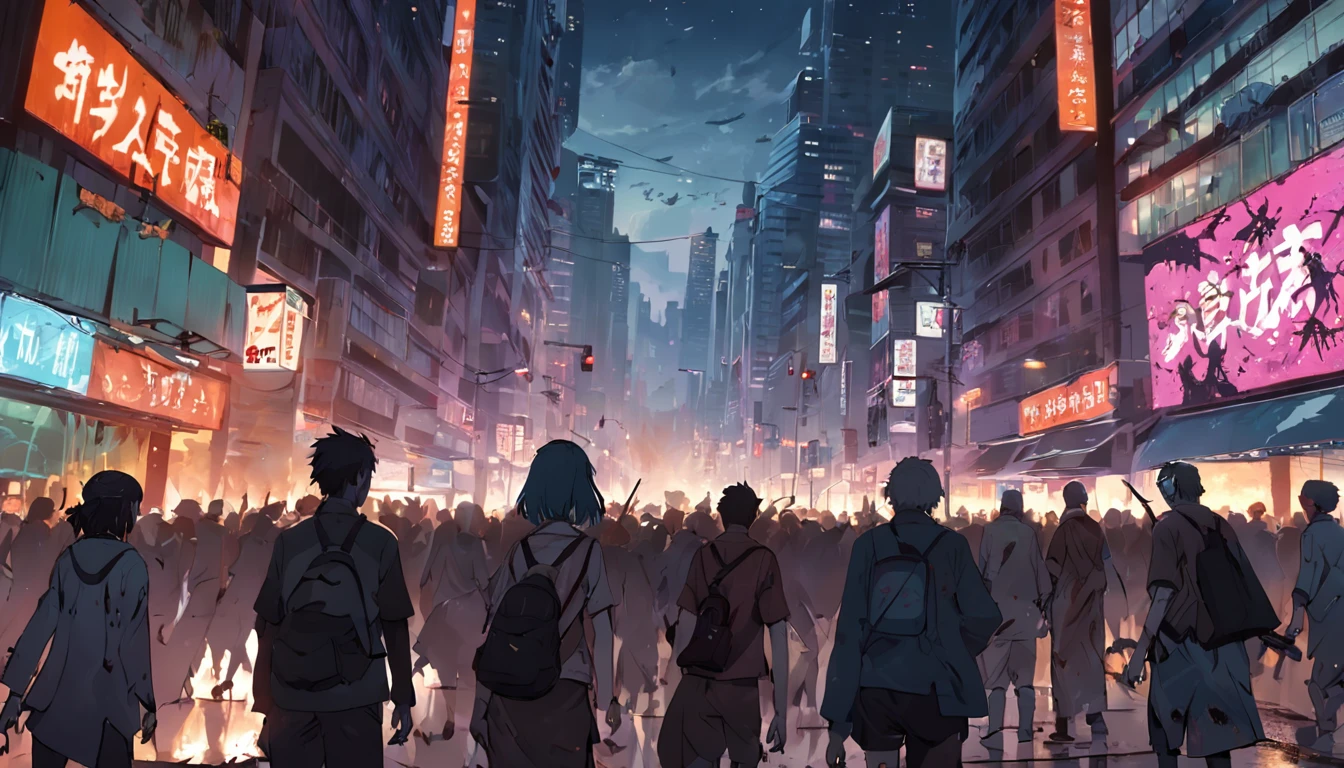 "zombie apocalypse ravaging the bustling streets of the metropolis"